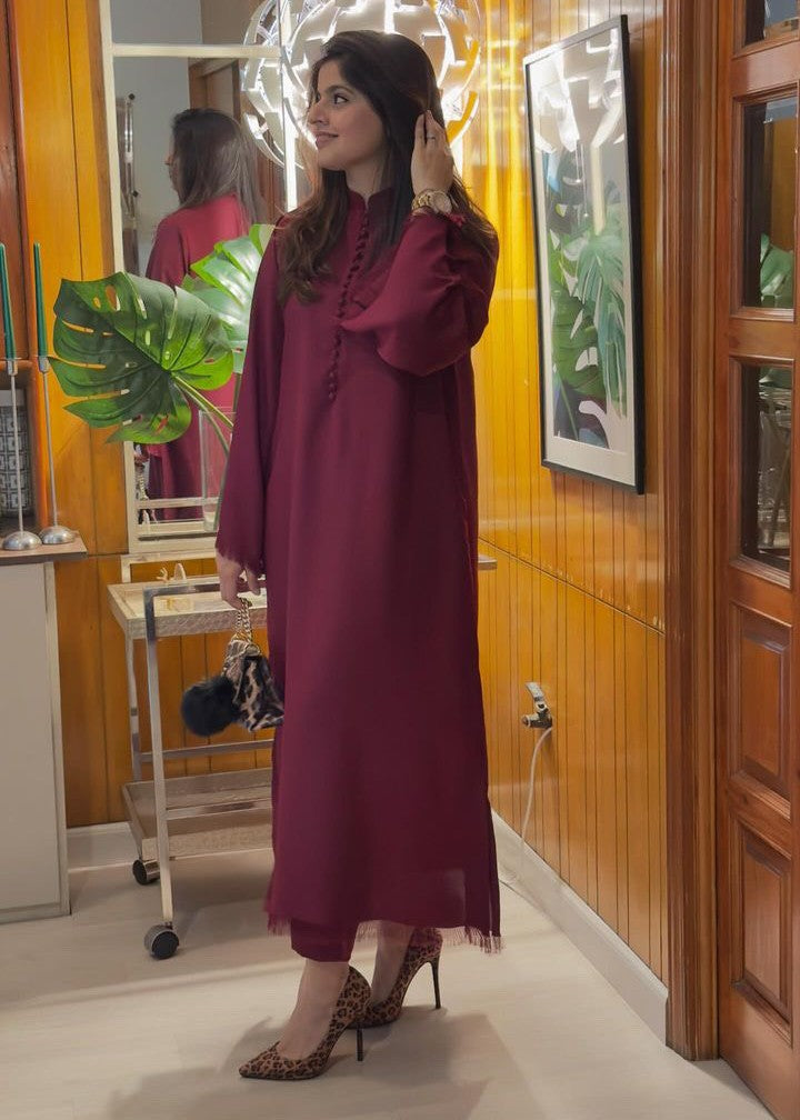 georgette Kurta Set in Burgundy