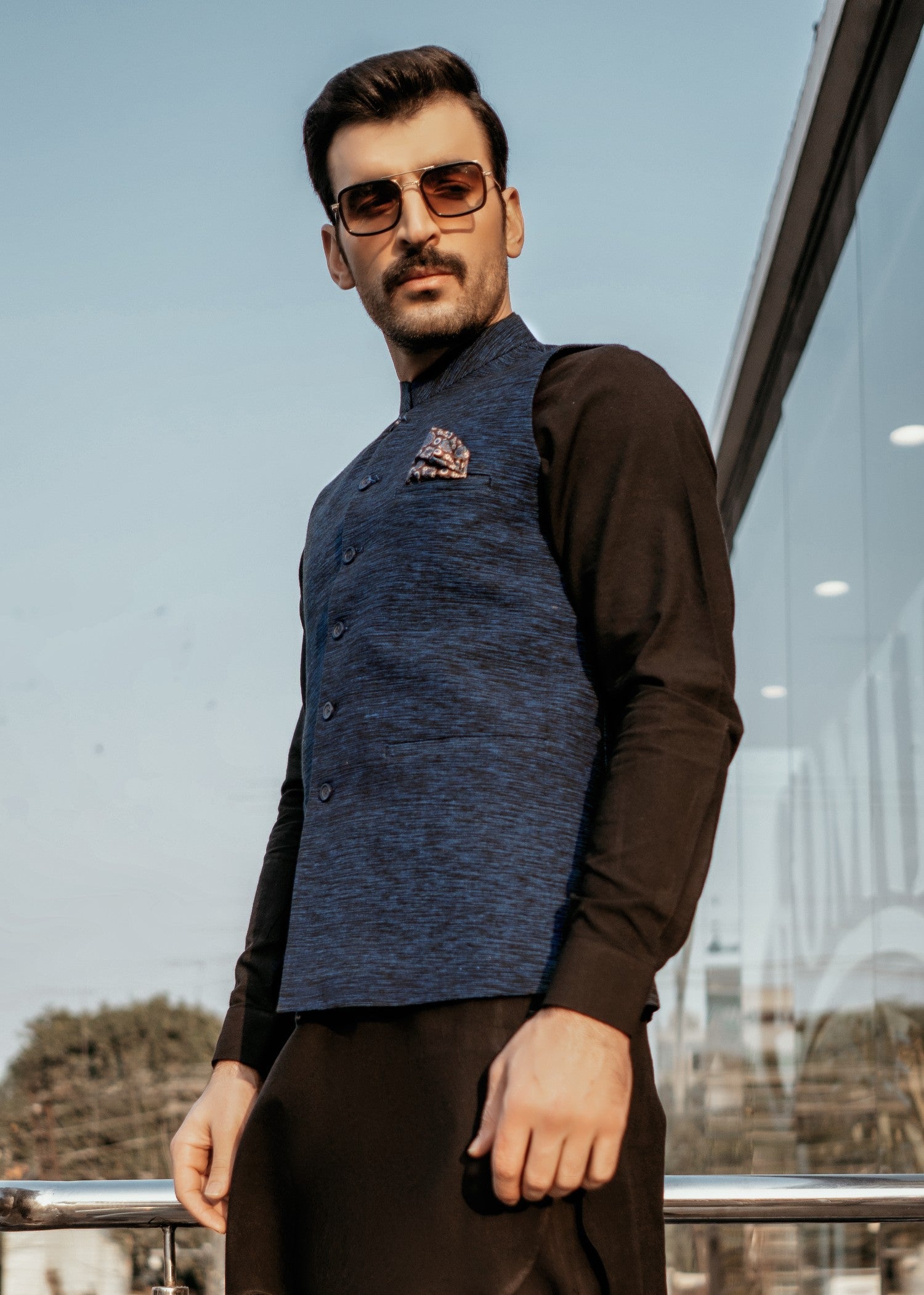 khaddar Waistcoat in Dark blue