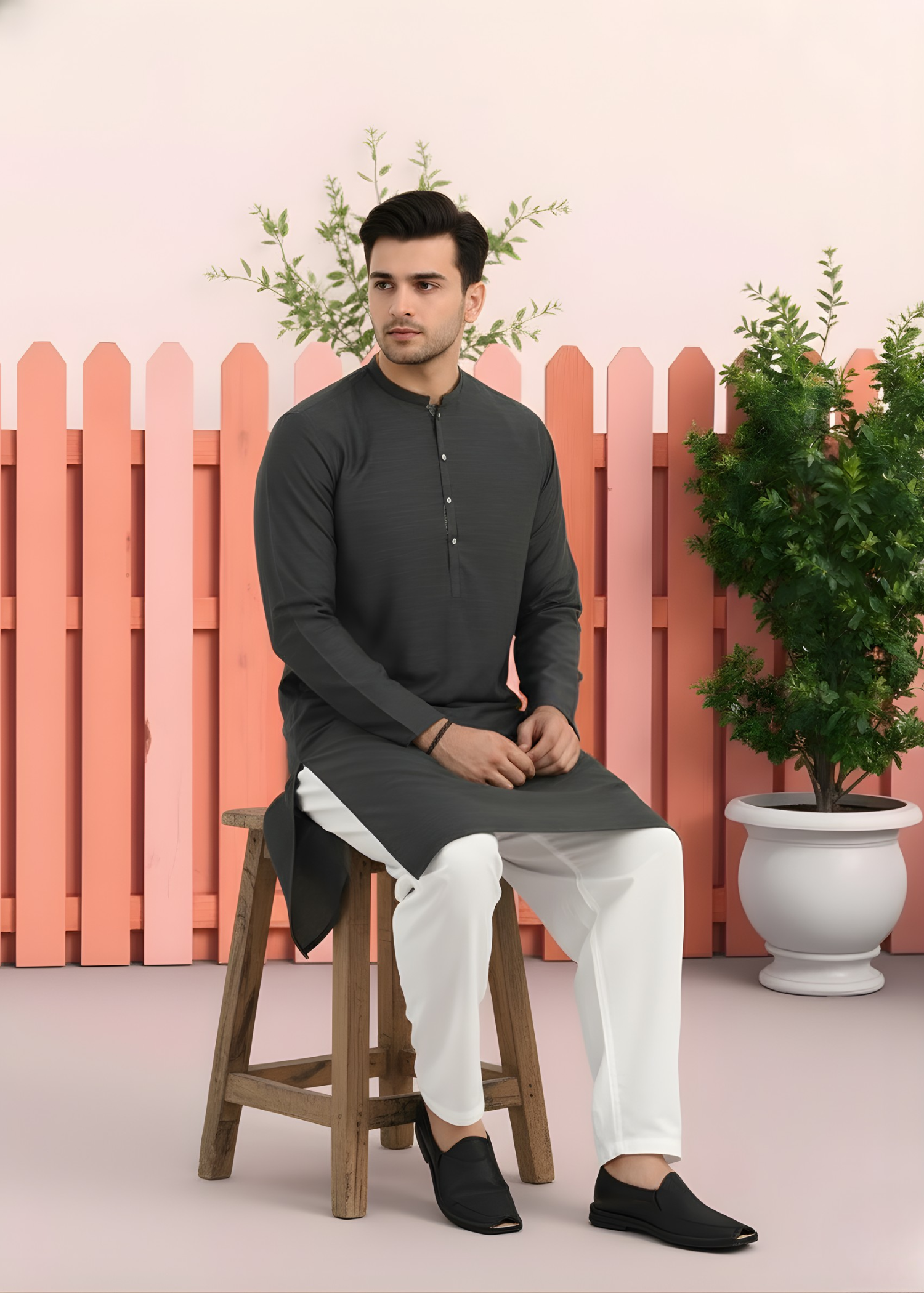 wash & wear Kurta in Charcoal black