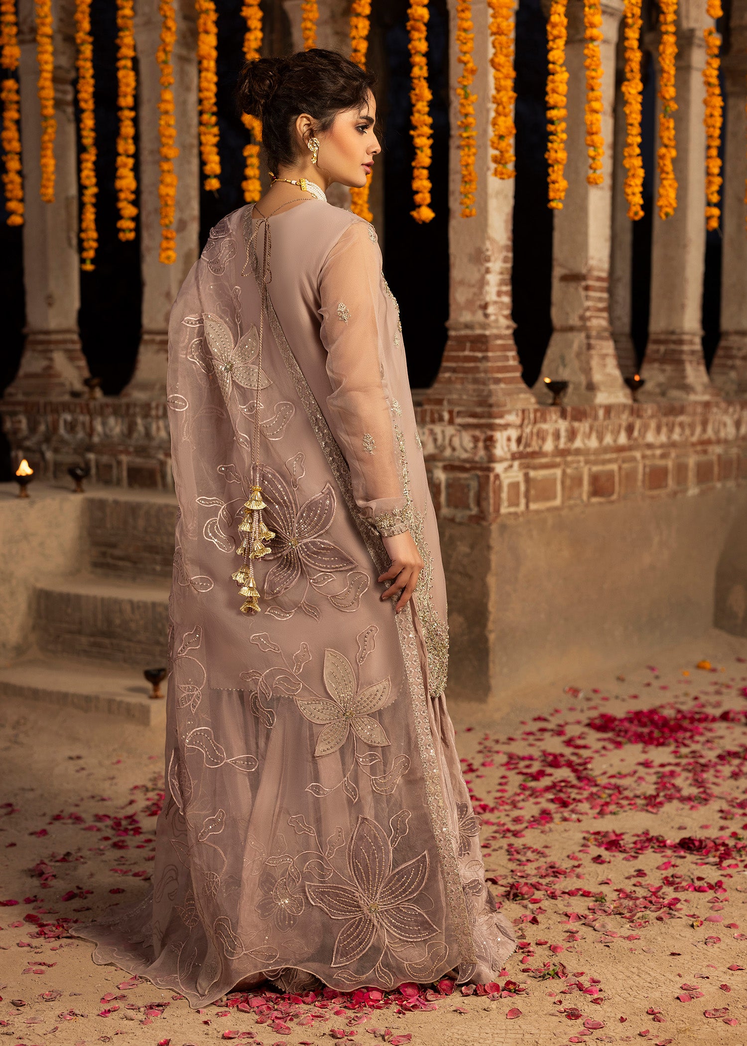 organza Gharara in Tea rose pink