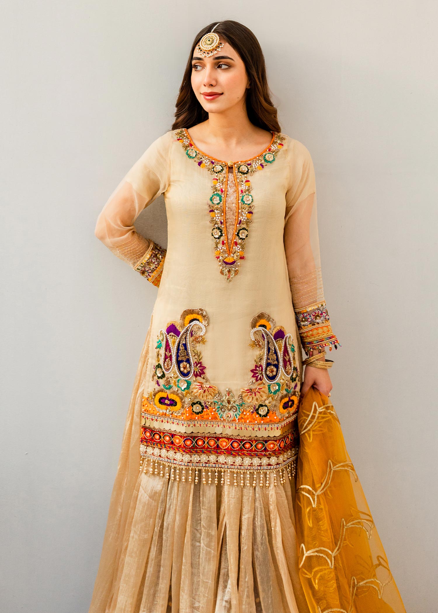 masuri Sharara in Beige