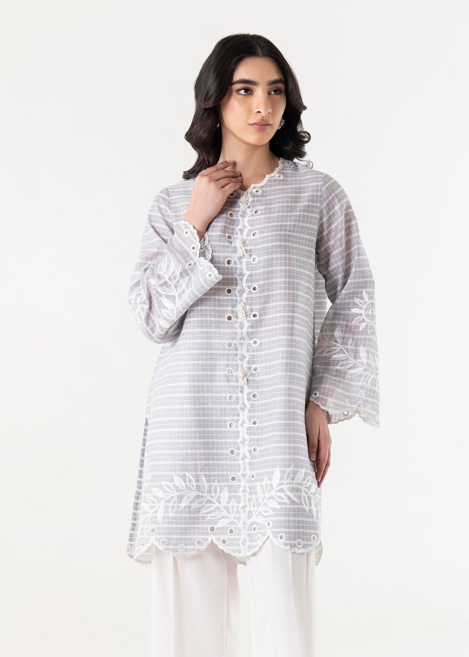 chambray Kurti in Light grey