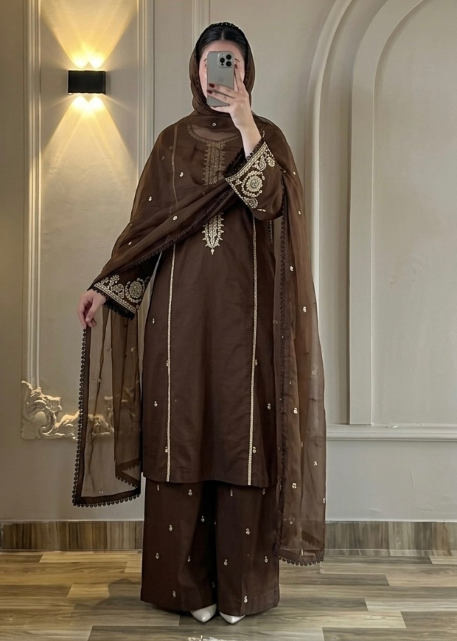 cotton Kurta Set in Walnut brown