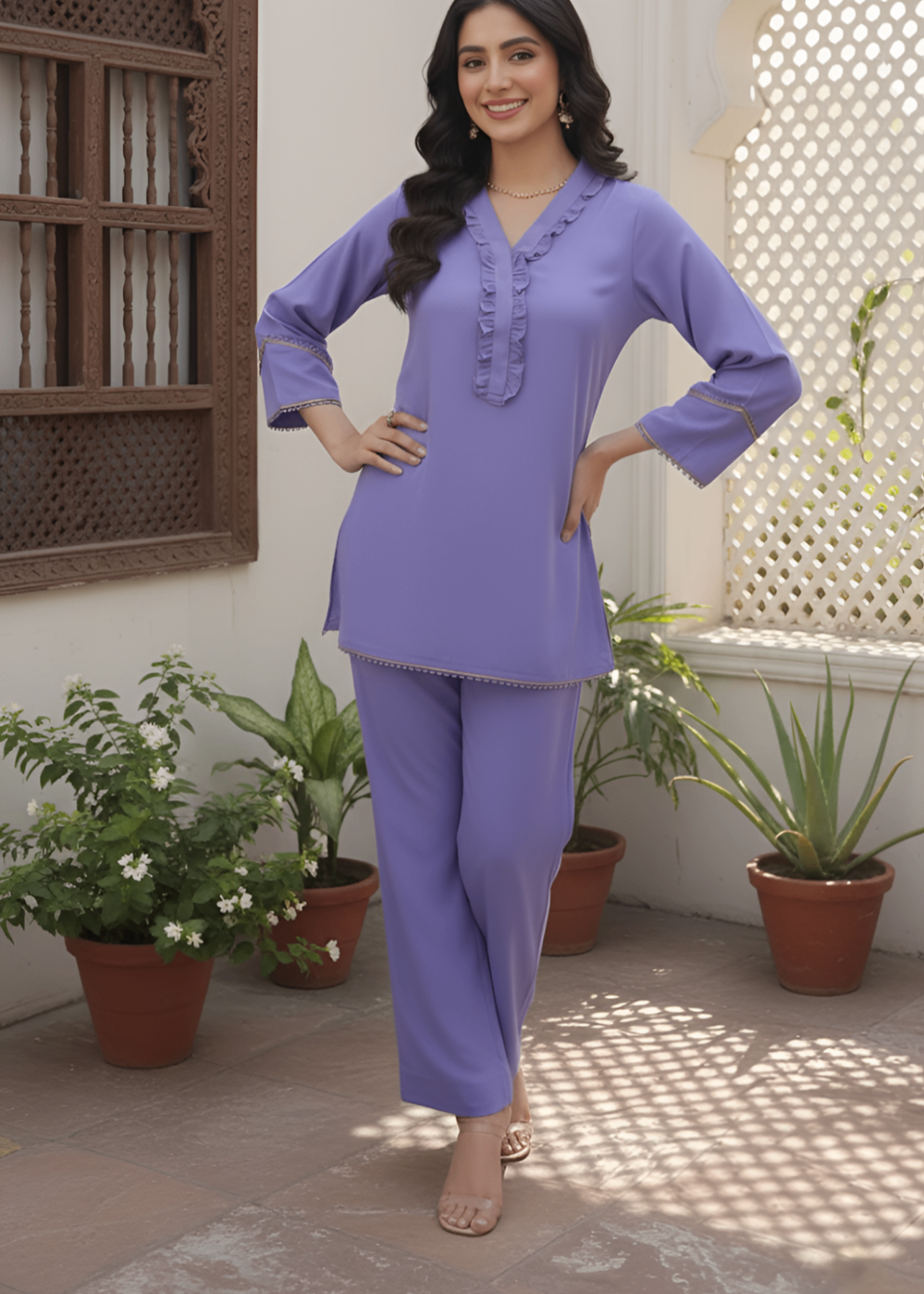 georgette Kurta Set in Bright lavender