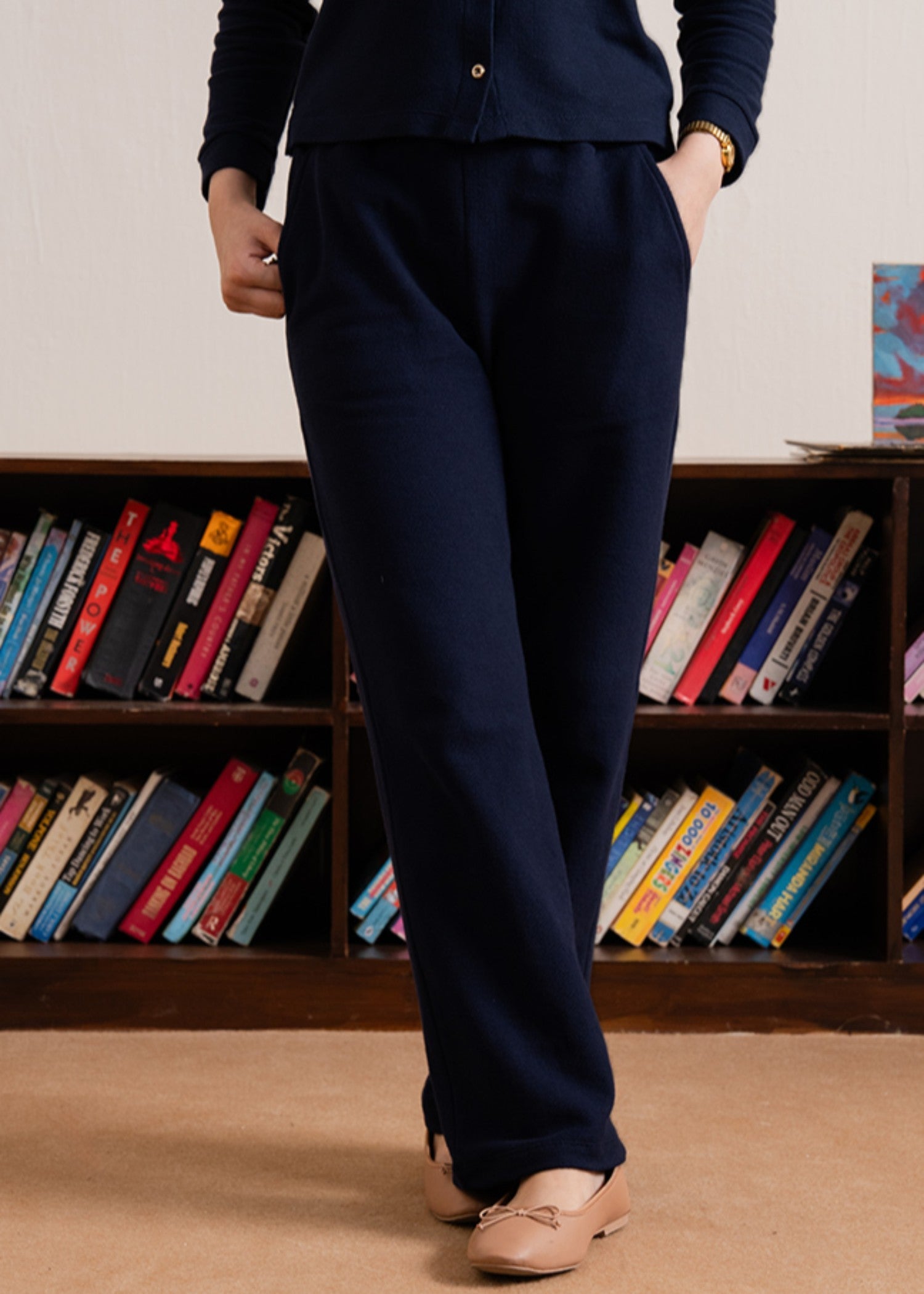 interlock knit Trousers in Navy blue
