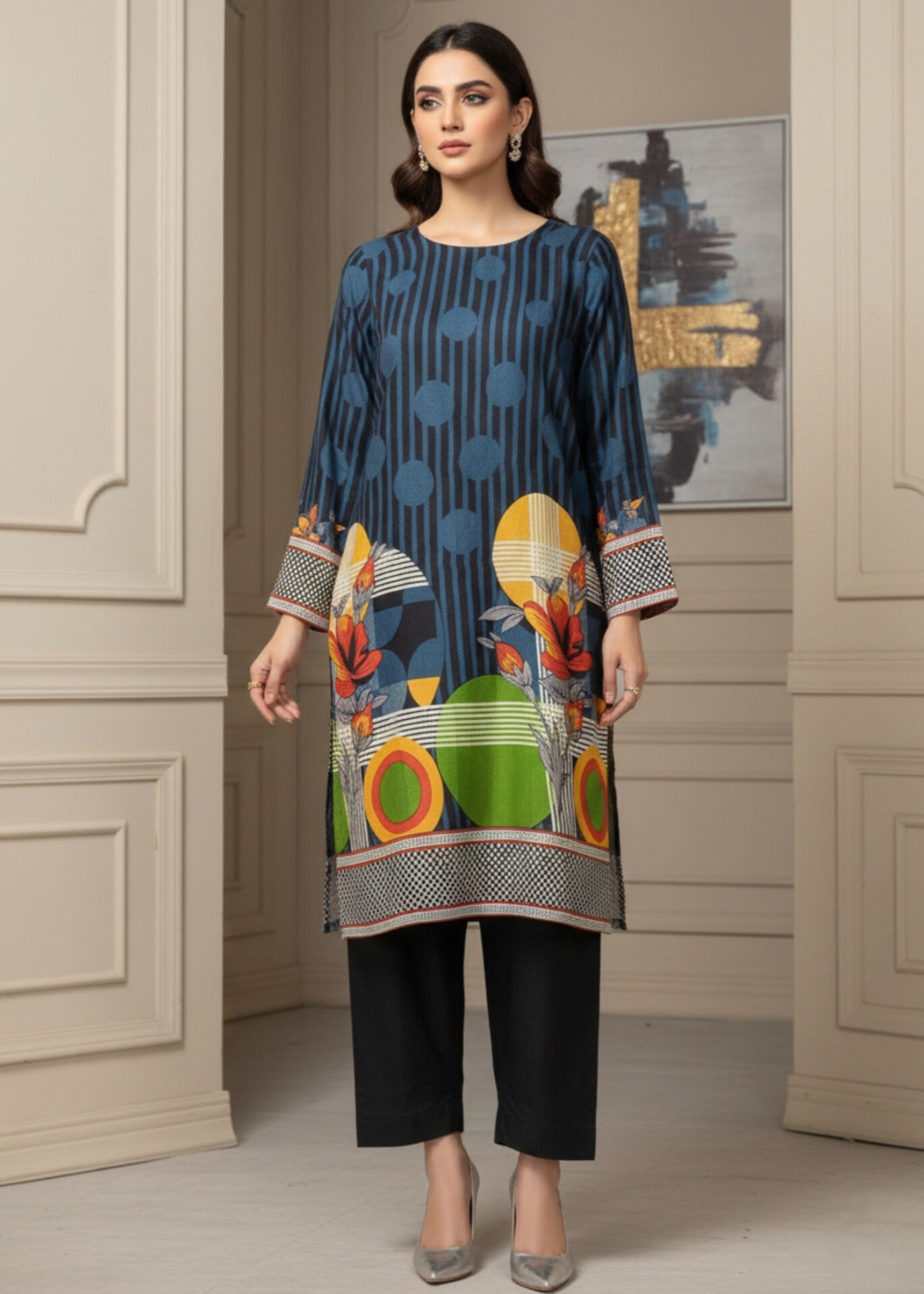 linen Kurta Set in Black, navy blue, cobalt blue