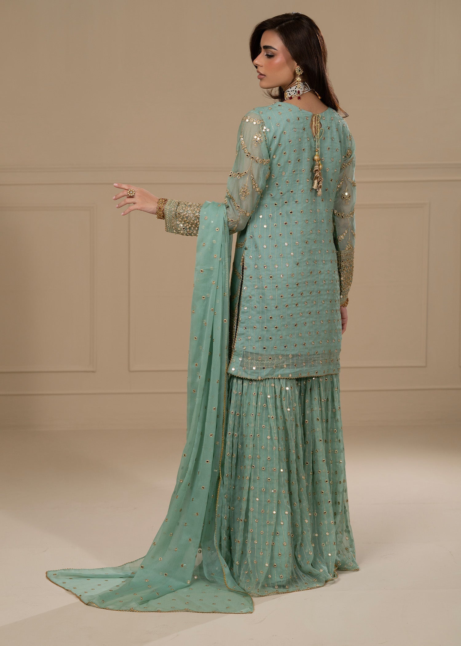 chiffon Gharara in Aquamarine