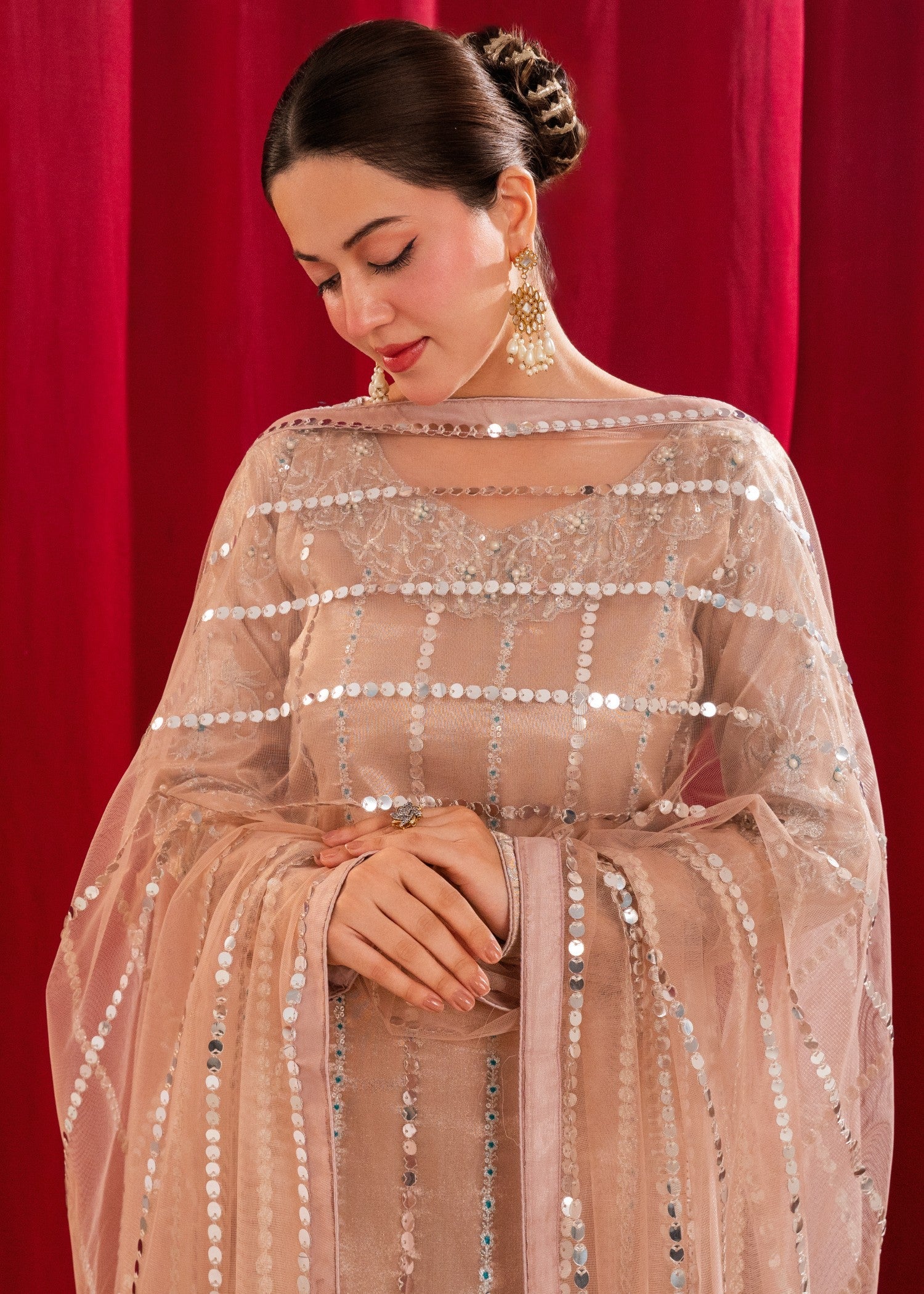 zari masuri Kurta Set in Rose pink
