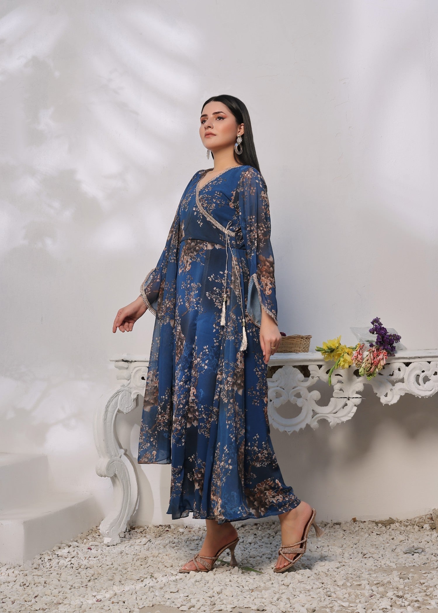 chiffon Angrakha in Navy blue