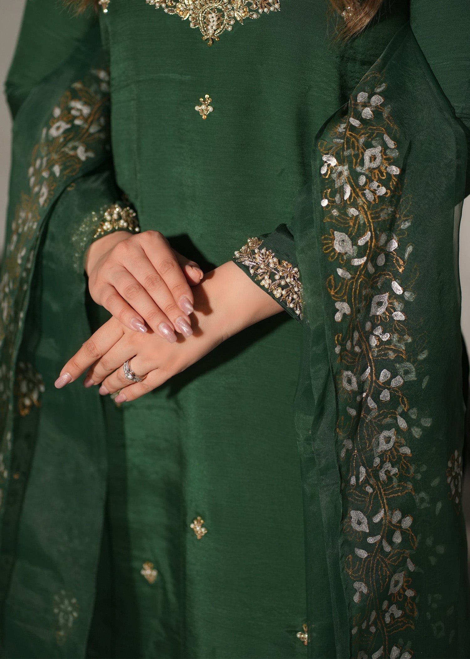 raw silk Kurta Set in Bottle green
