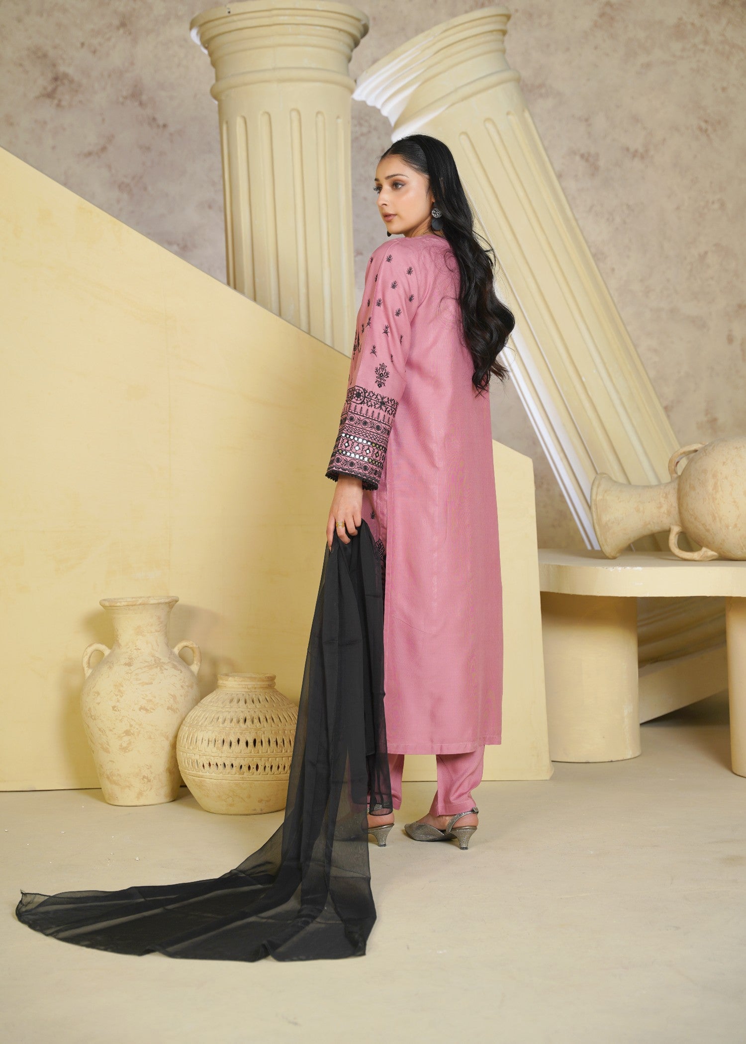 linen chambray Kurta Set in Peach pink