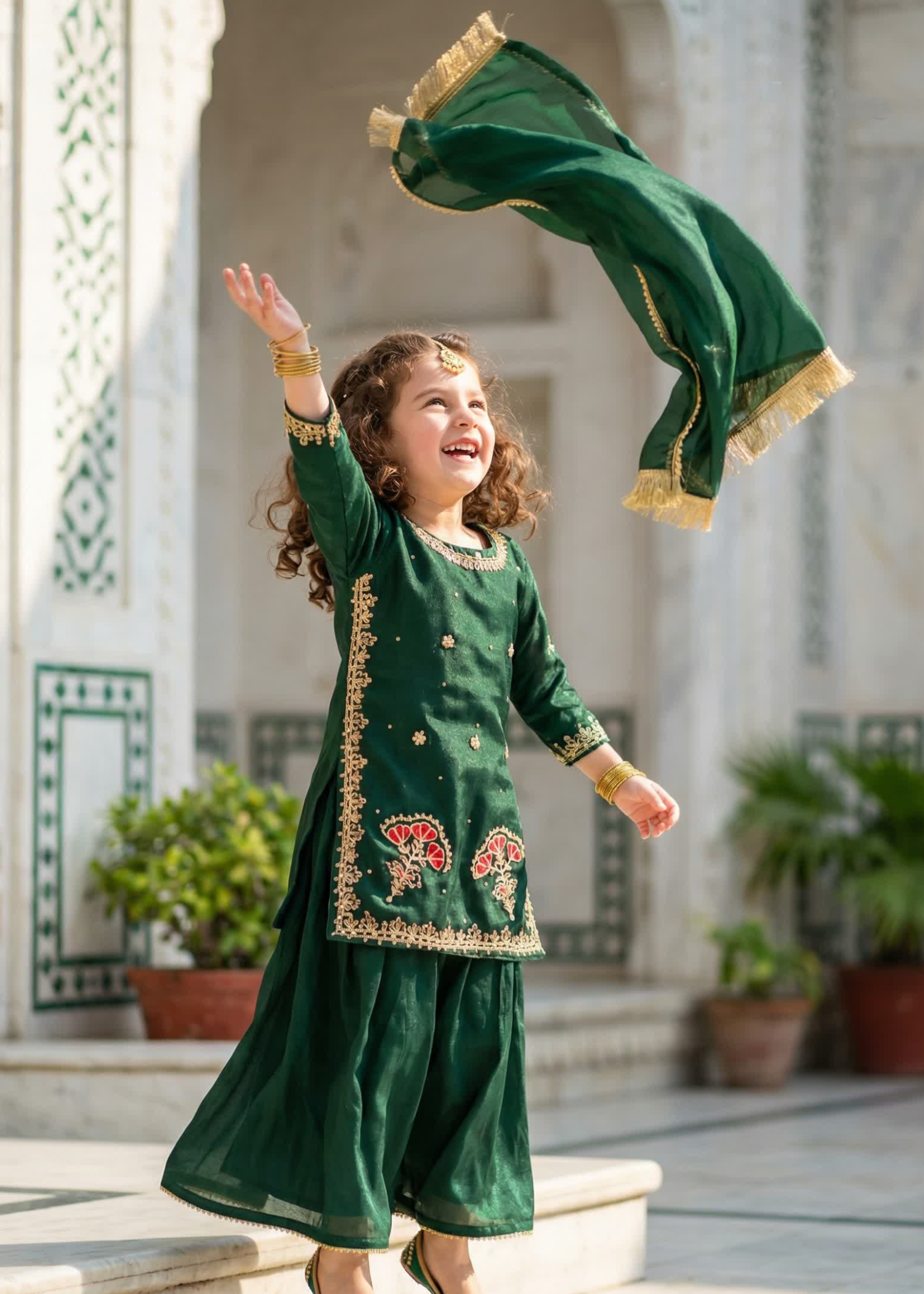 chiffon Sharara in Bottle green