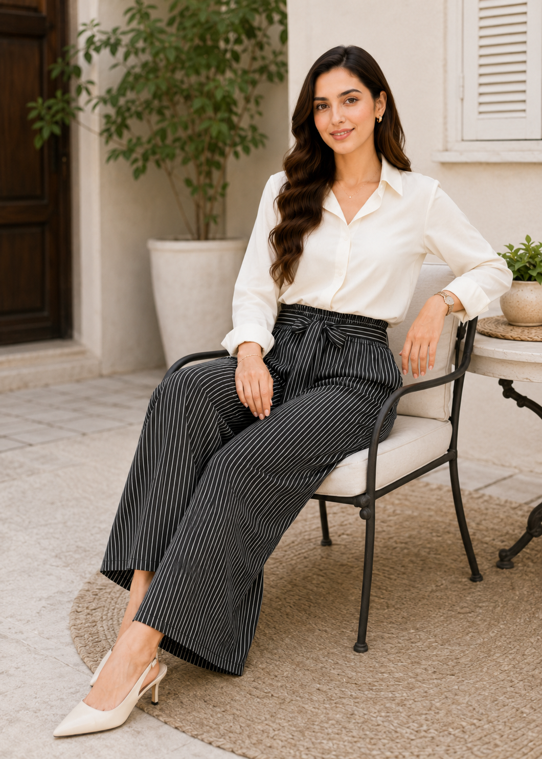polyester Trousers in Black, warm grey