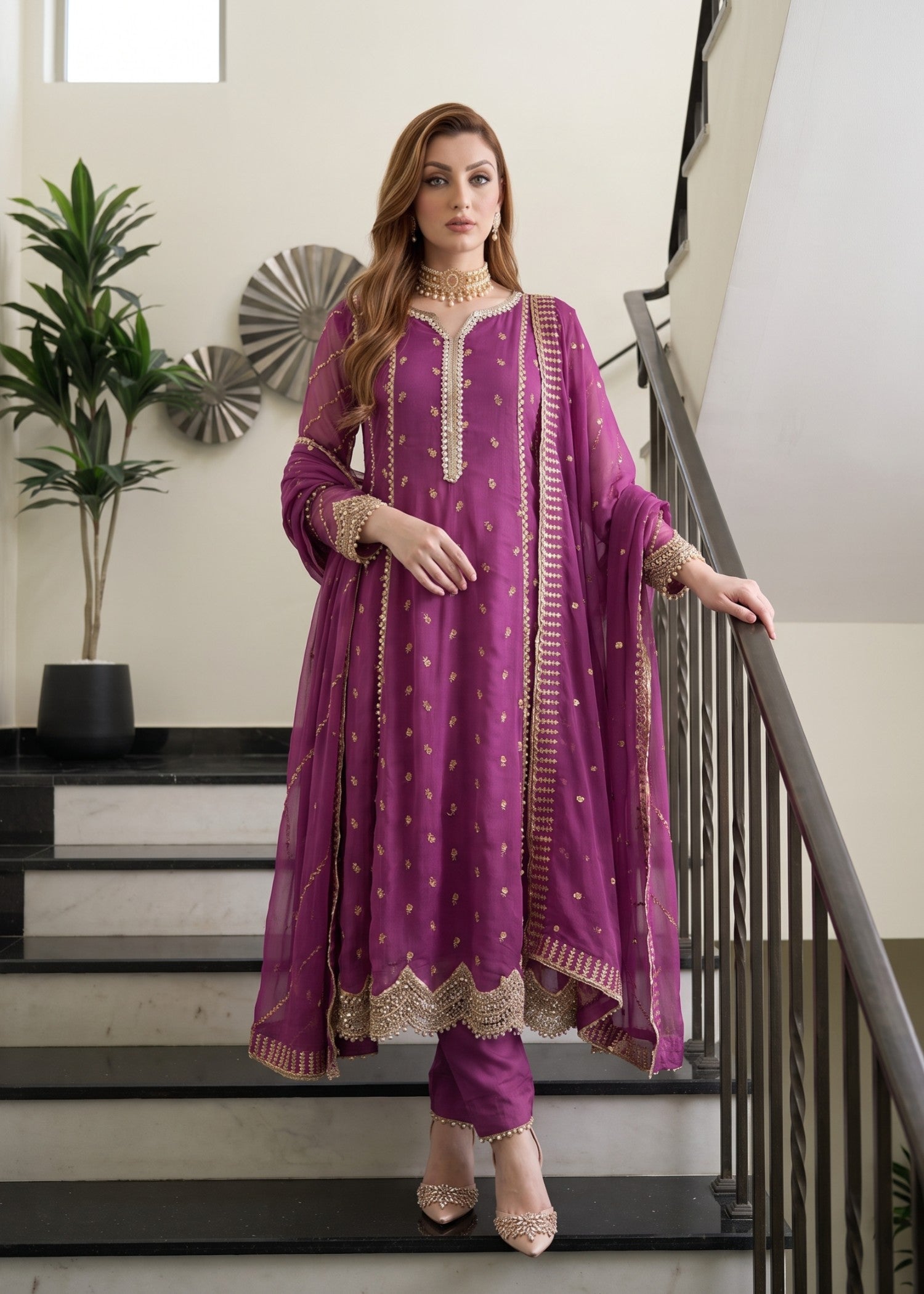 chiffon Pishwas in Mauve