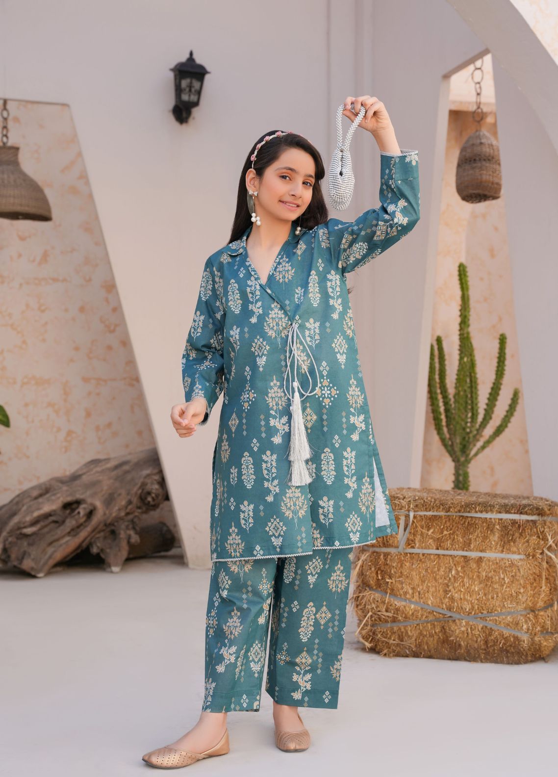 lawn Angrakha in Steel blue