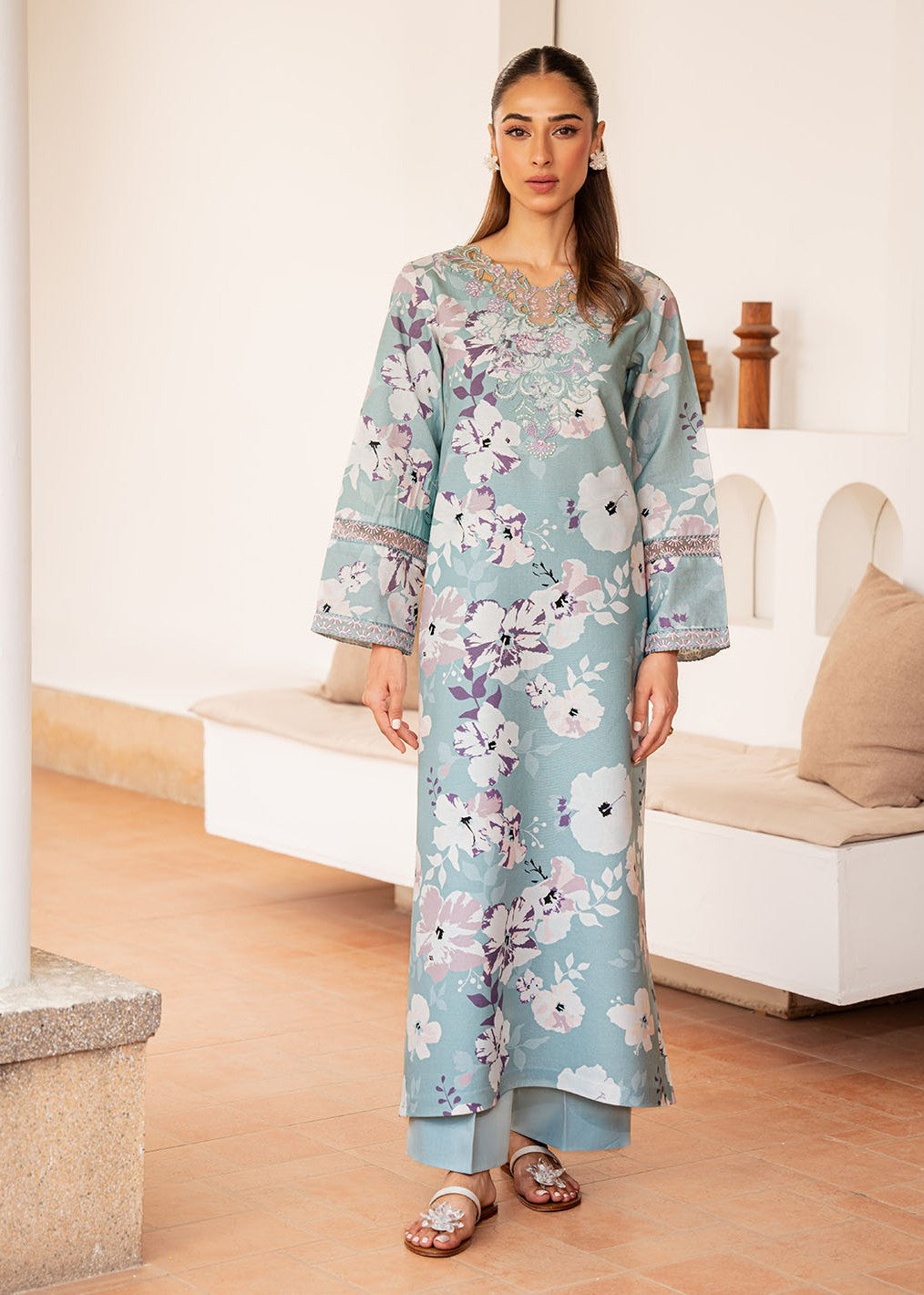 khaddar Unstitched in Powder blue