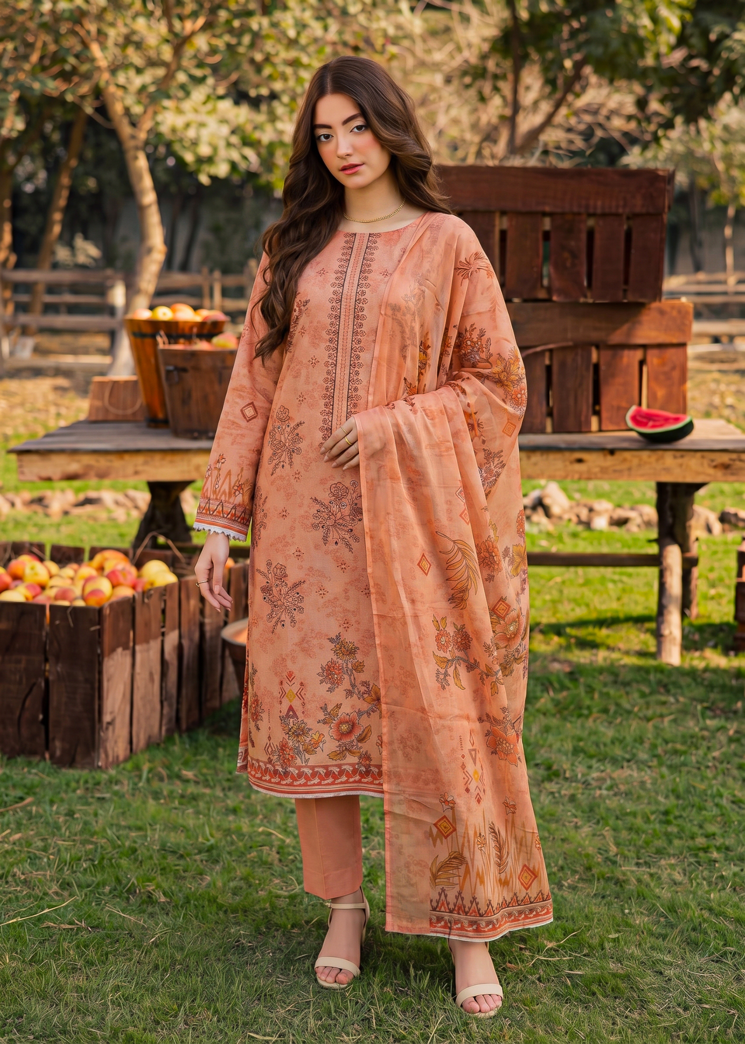 karandi Unstitched in Peach pink