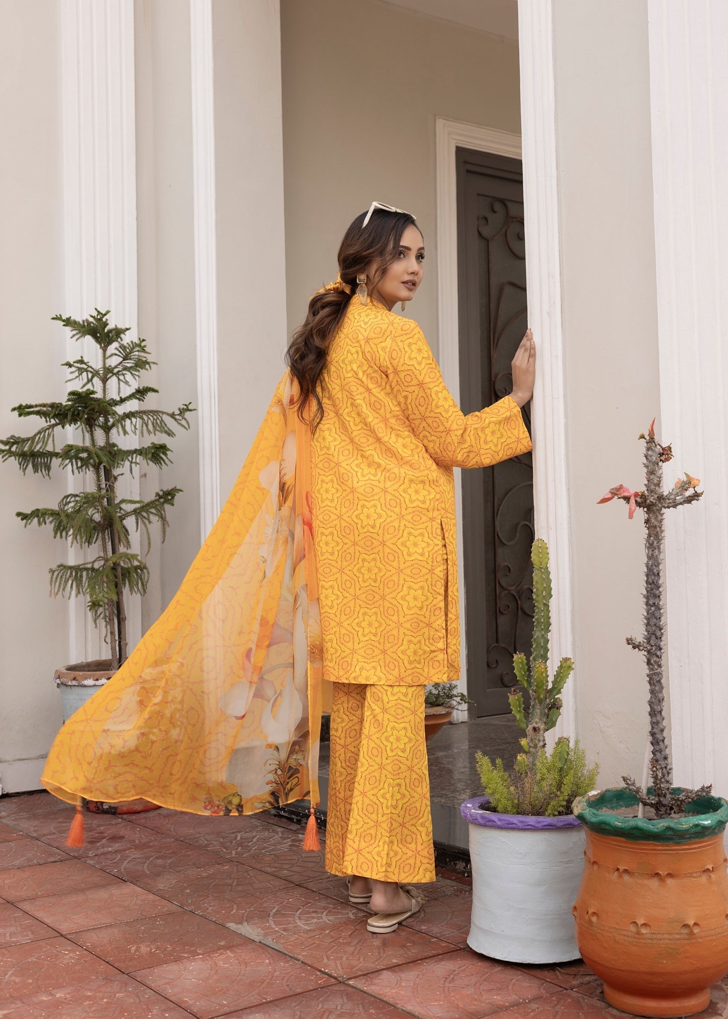 cotton viscose Unstitched in Yellow