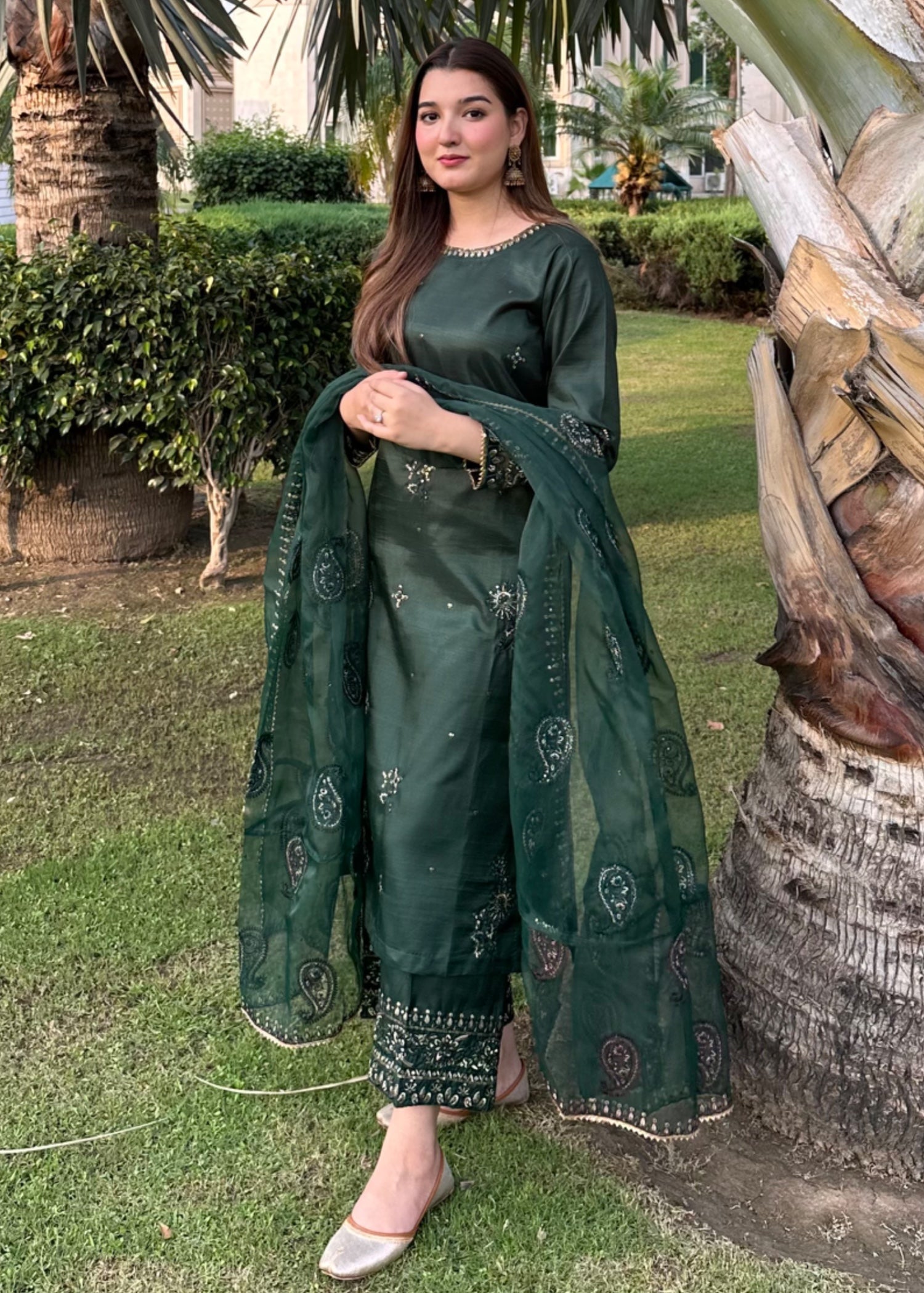 kattan silk Kurta Set in Dark green