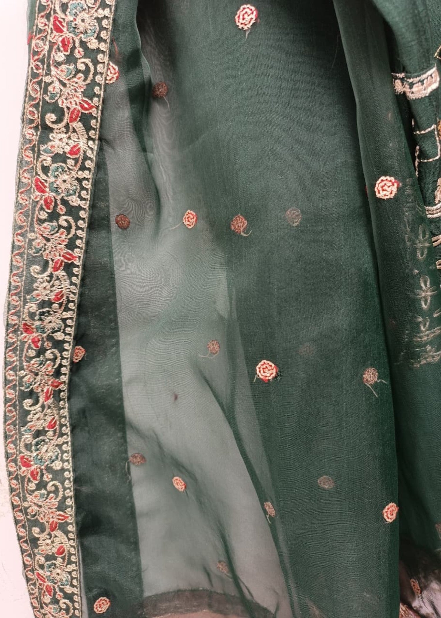 raw silk Sharara in Dark green