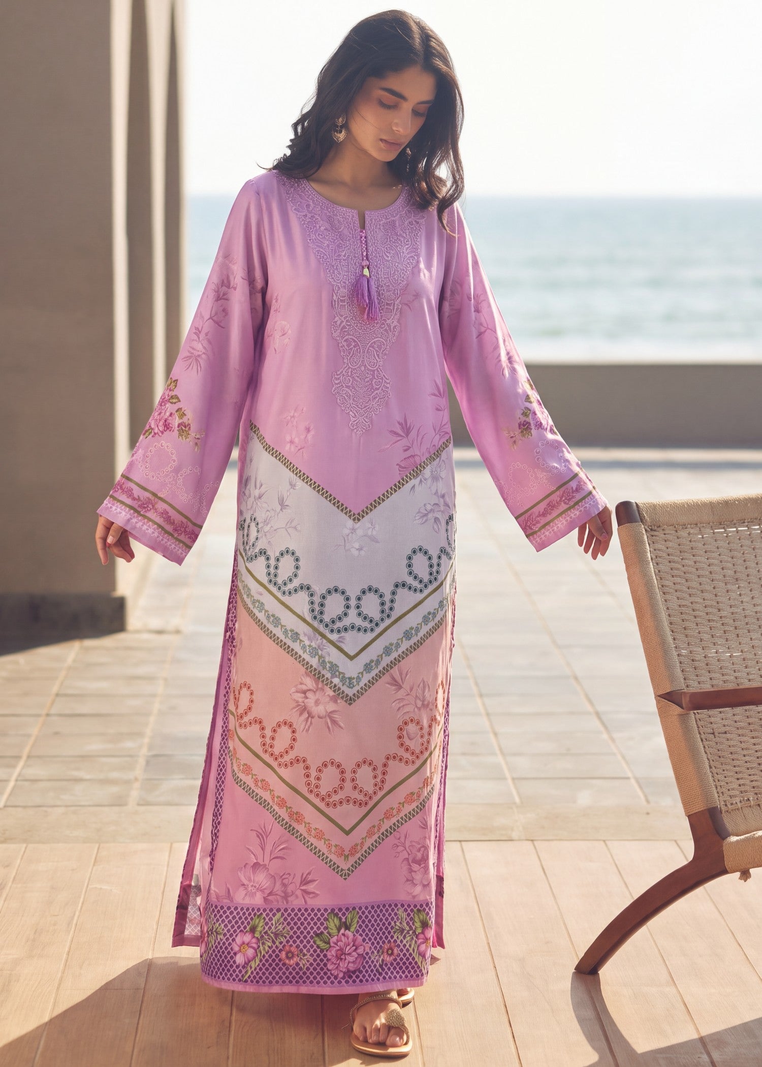poly silk Kaftan in Multi