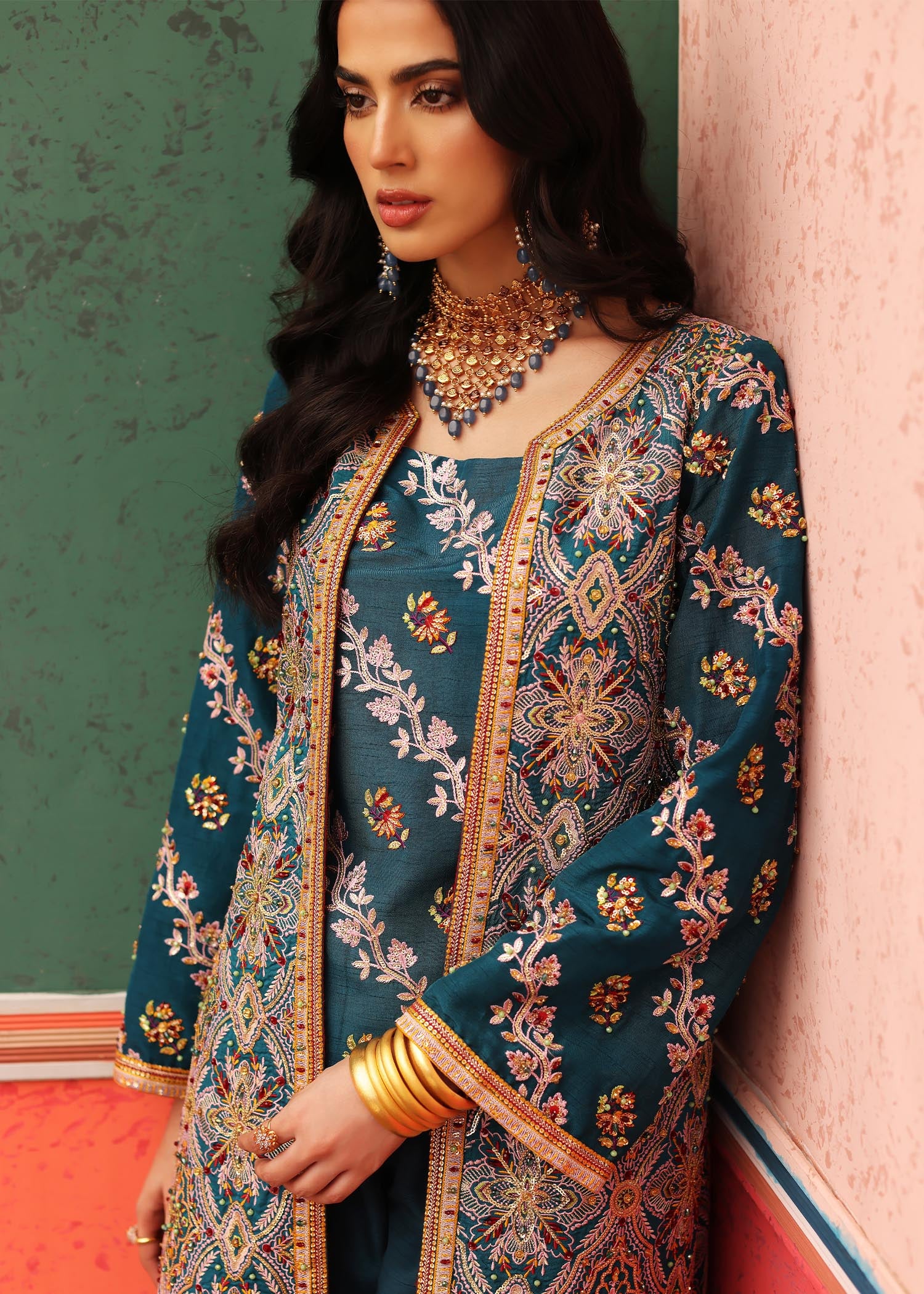 raw silk Kurta Set in Teal