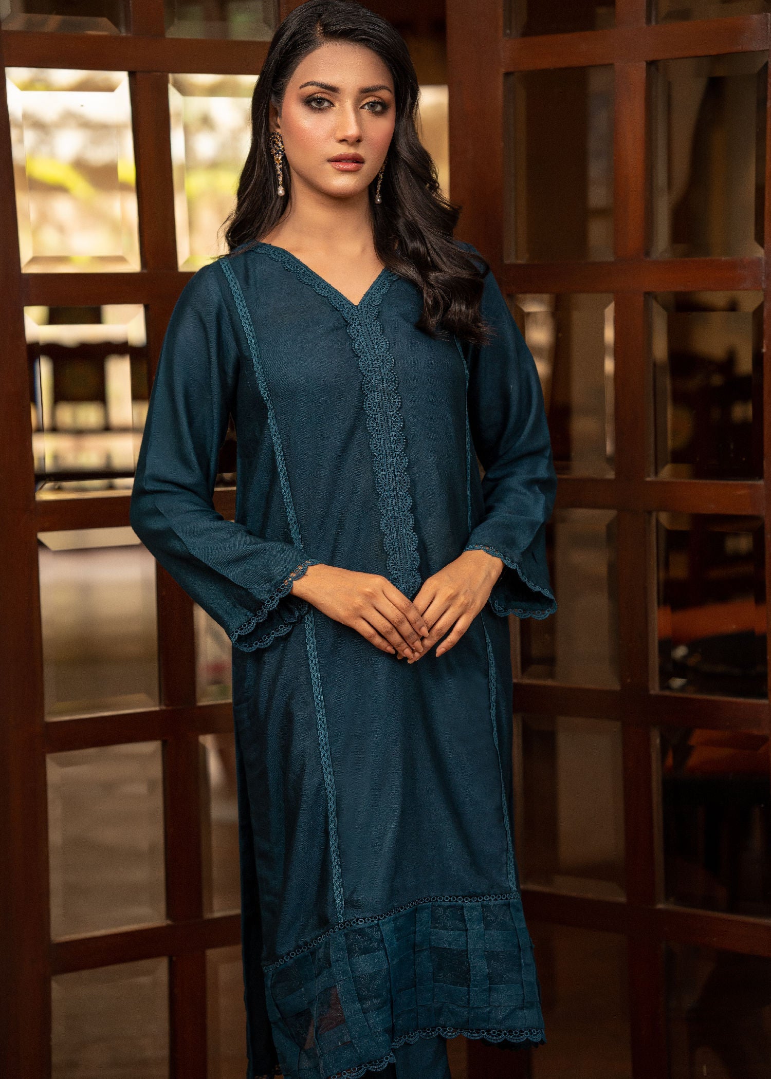 cotton net Kurta Set in Teal