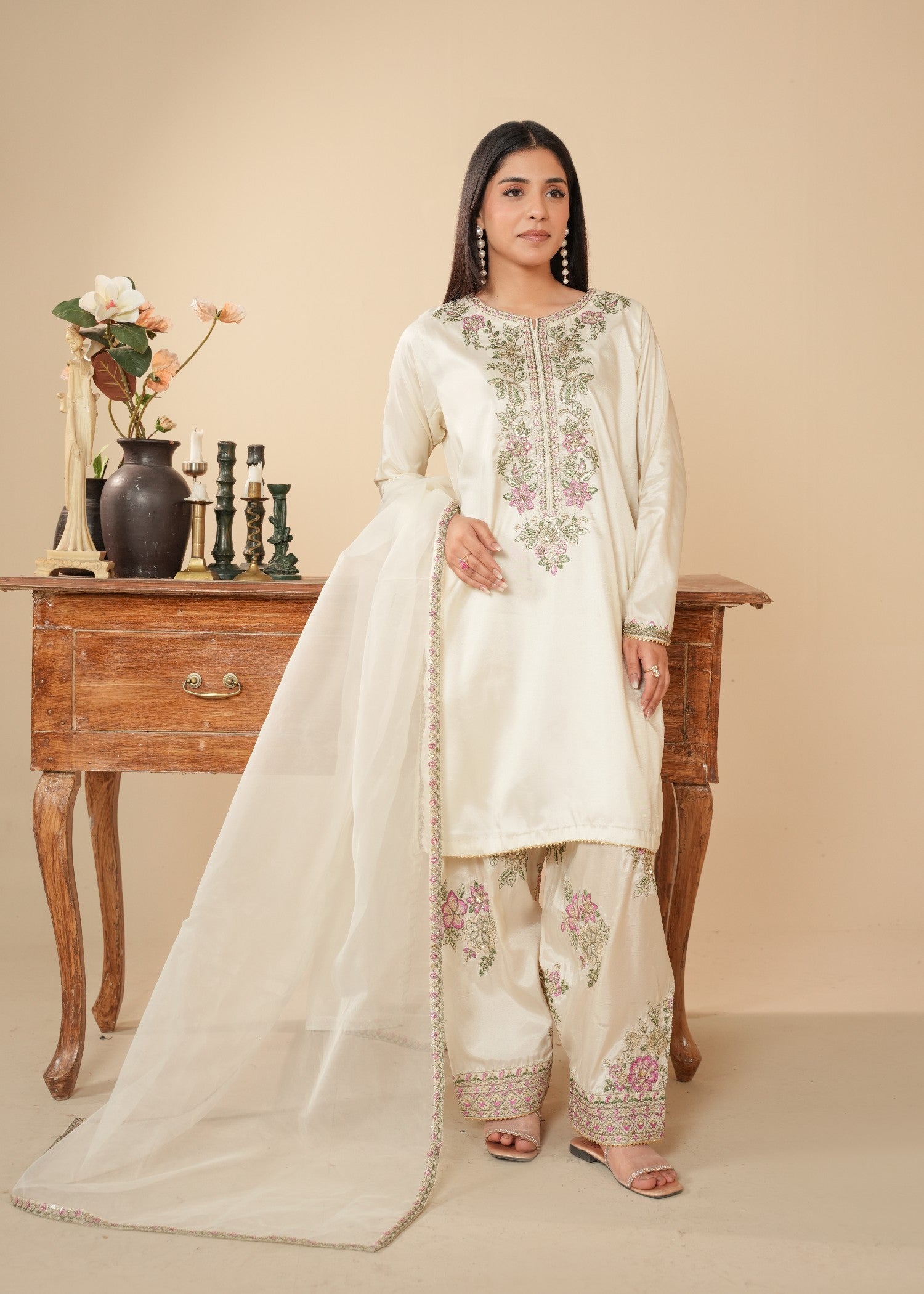 kattan silk Kurta Set in Beige