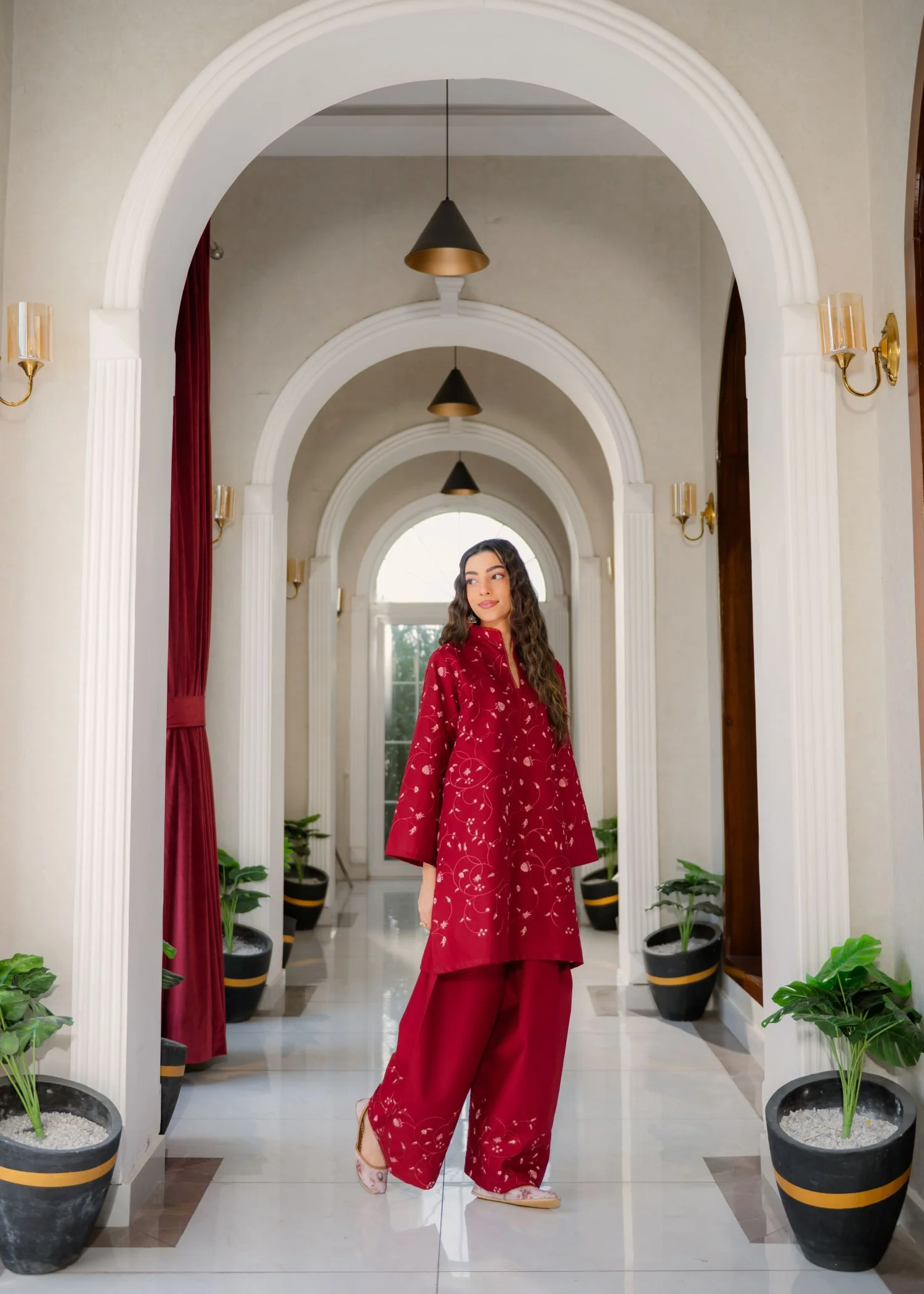 pure cotton Kurta Set in Spicy red