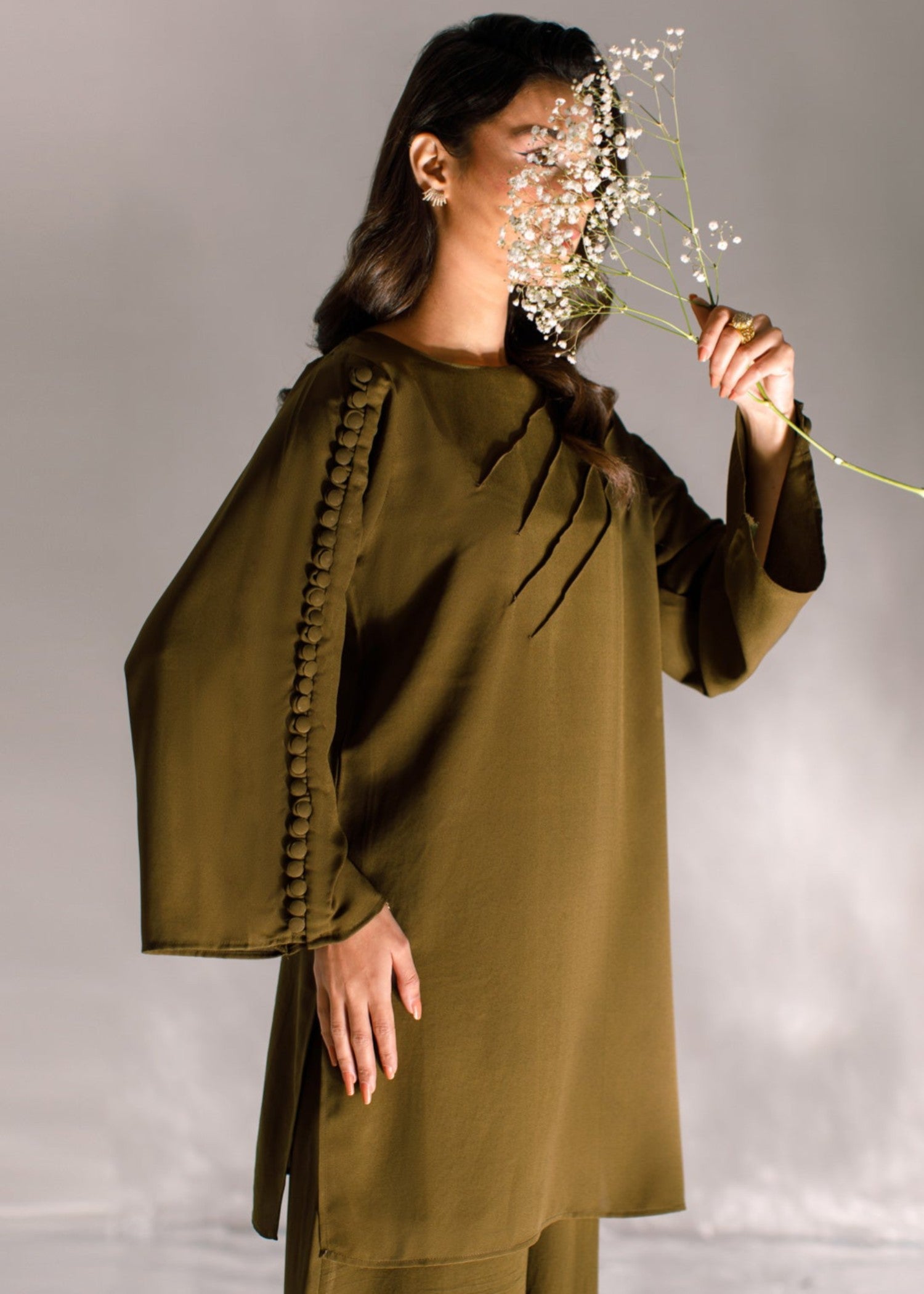 crepe georgette Kurta Set in Olive green
