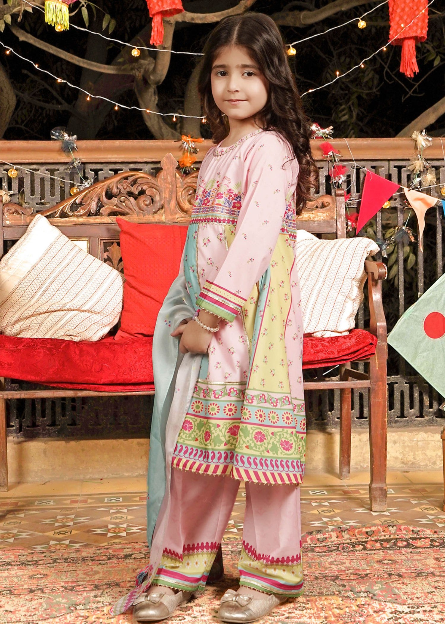 poly lawn Pishwas in Light pink