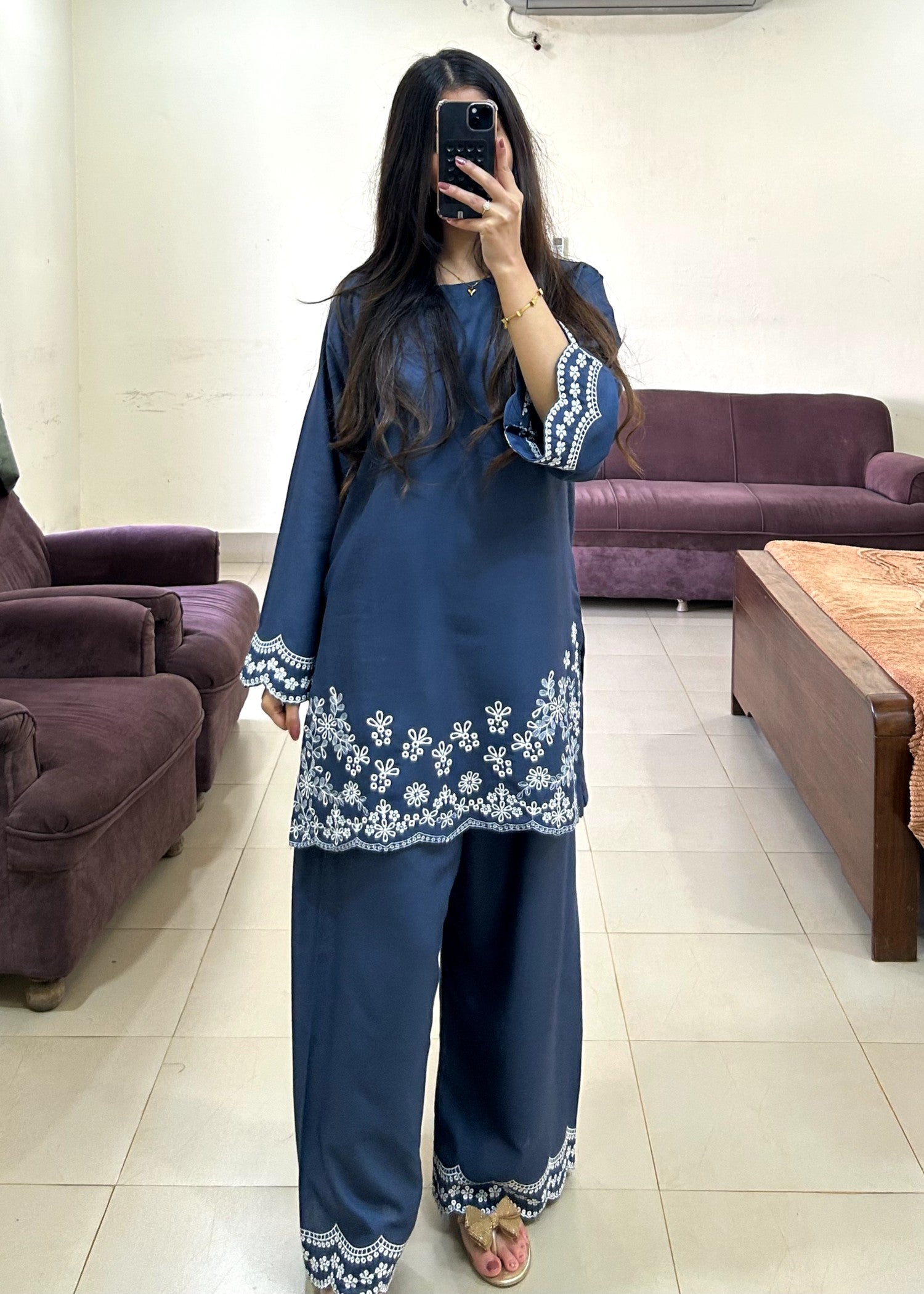 marina Kurta Set in Steel blue
