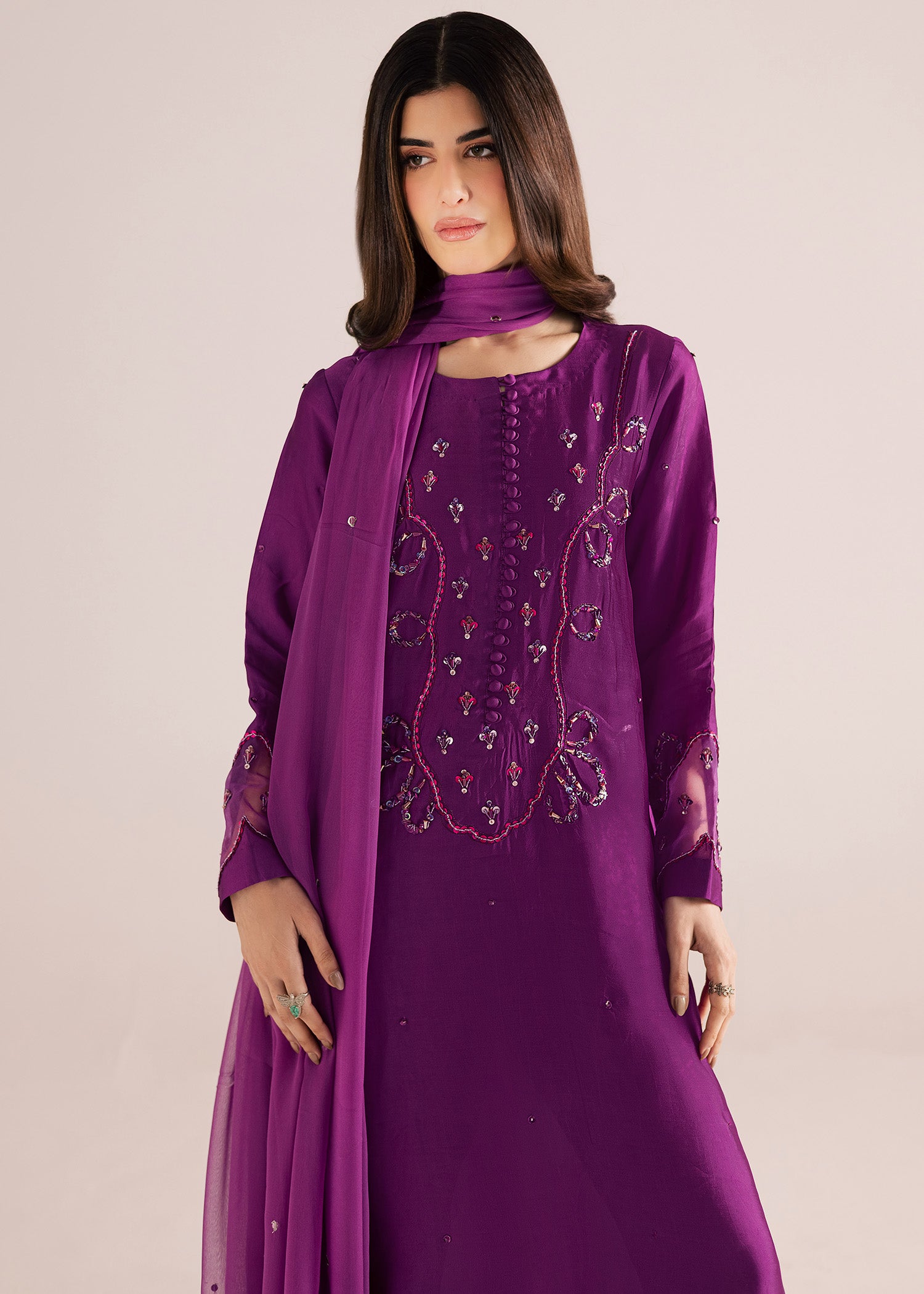 tussar silk Kaftan in Purple