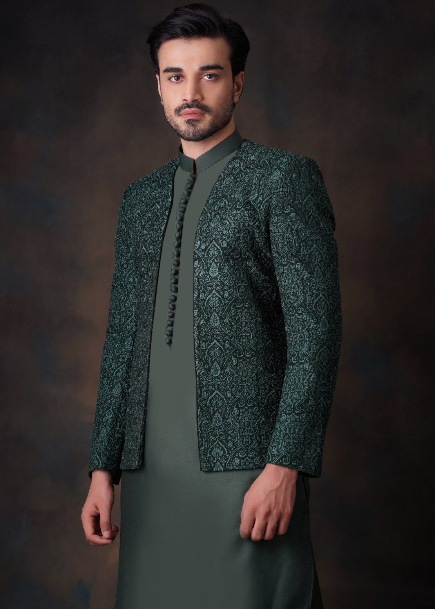 viscose raw silk Prince Coat in Emerald green