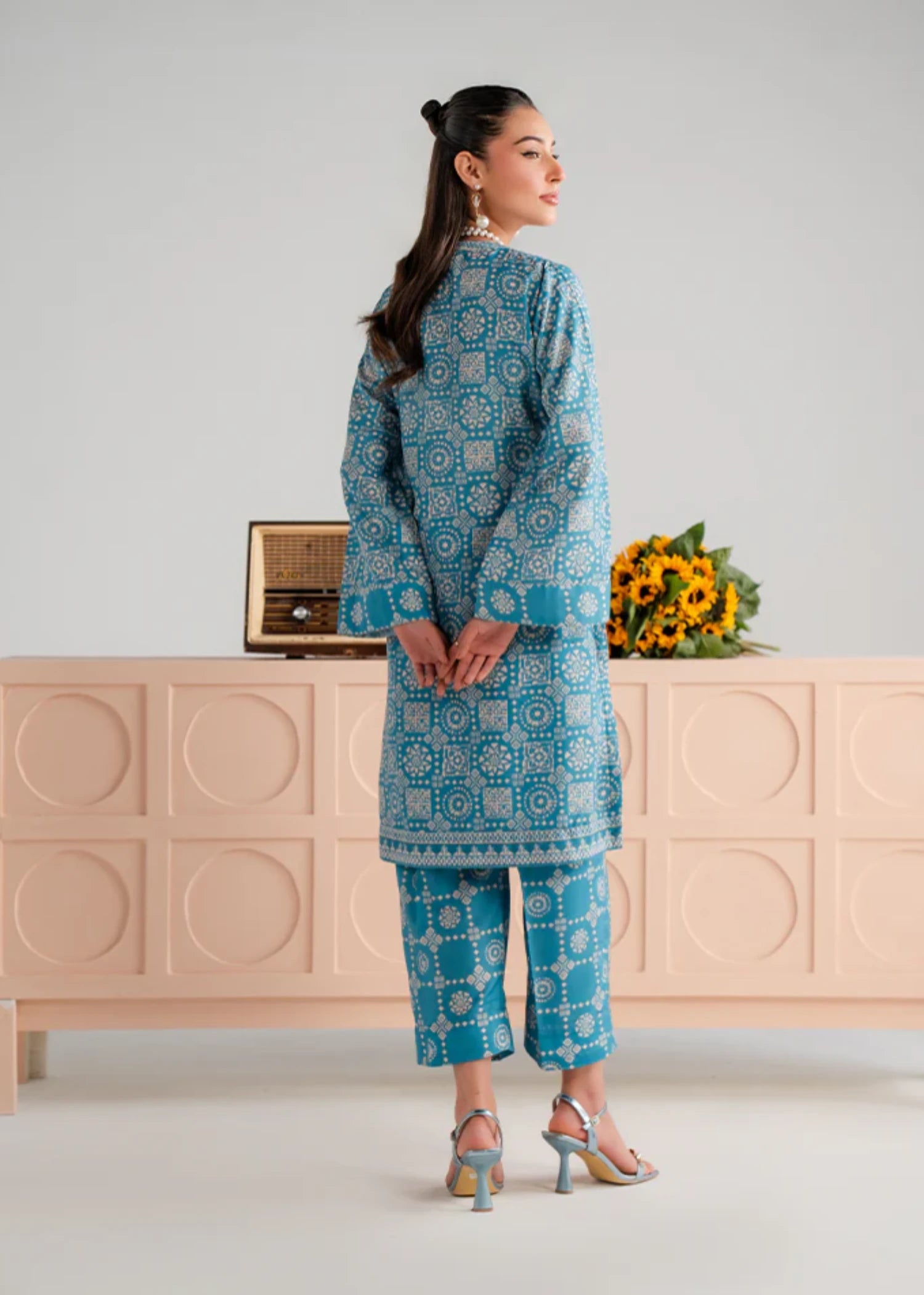 poly lawn Kurta Set in Sky blue