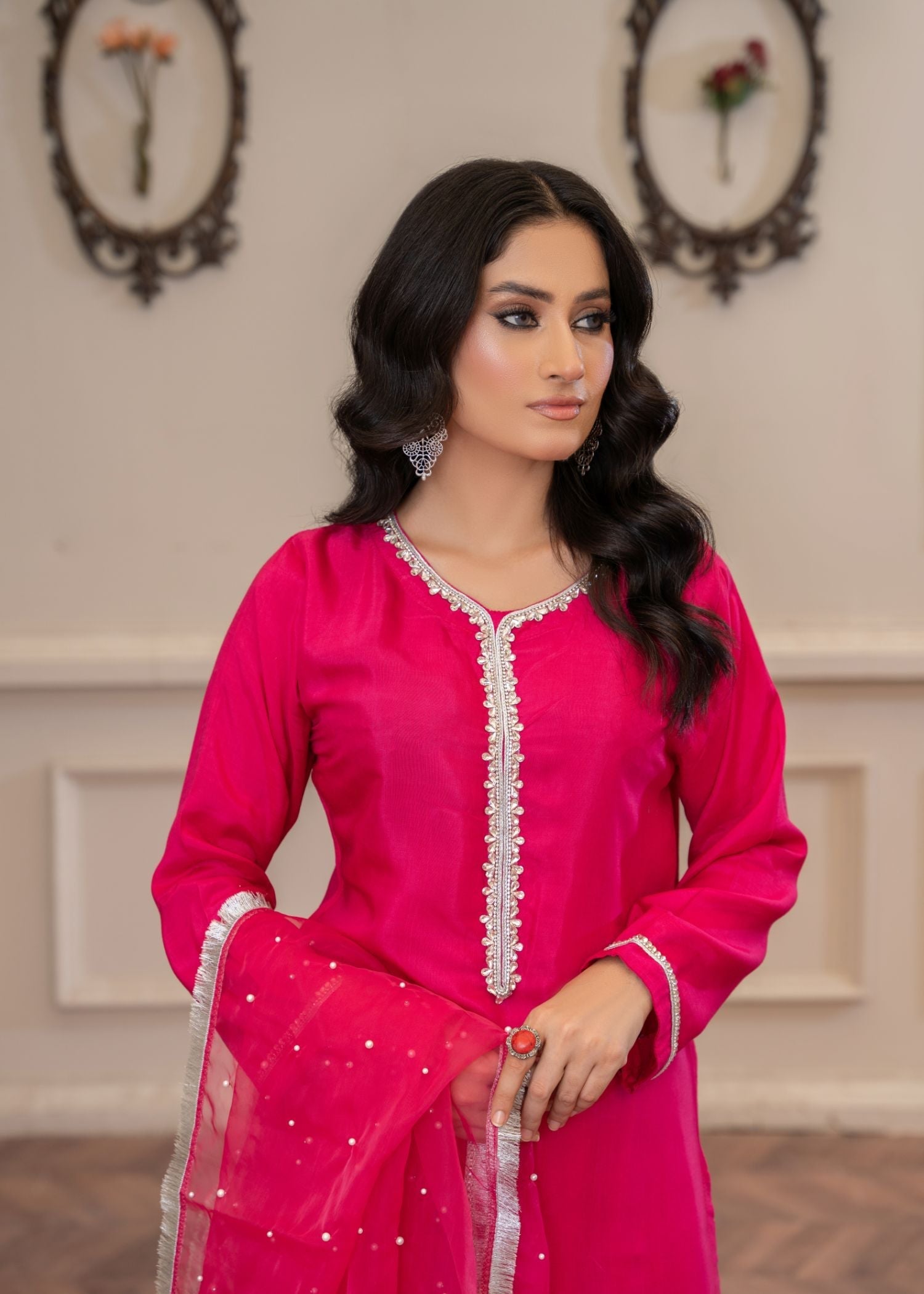 viscose thai silk Kurta Set in Shocking pink