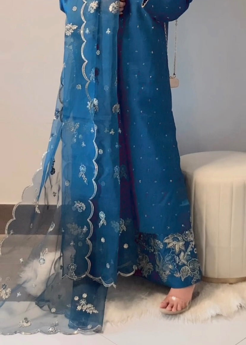kattan silk Kurta Set in Blue