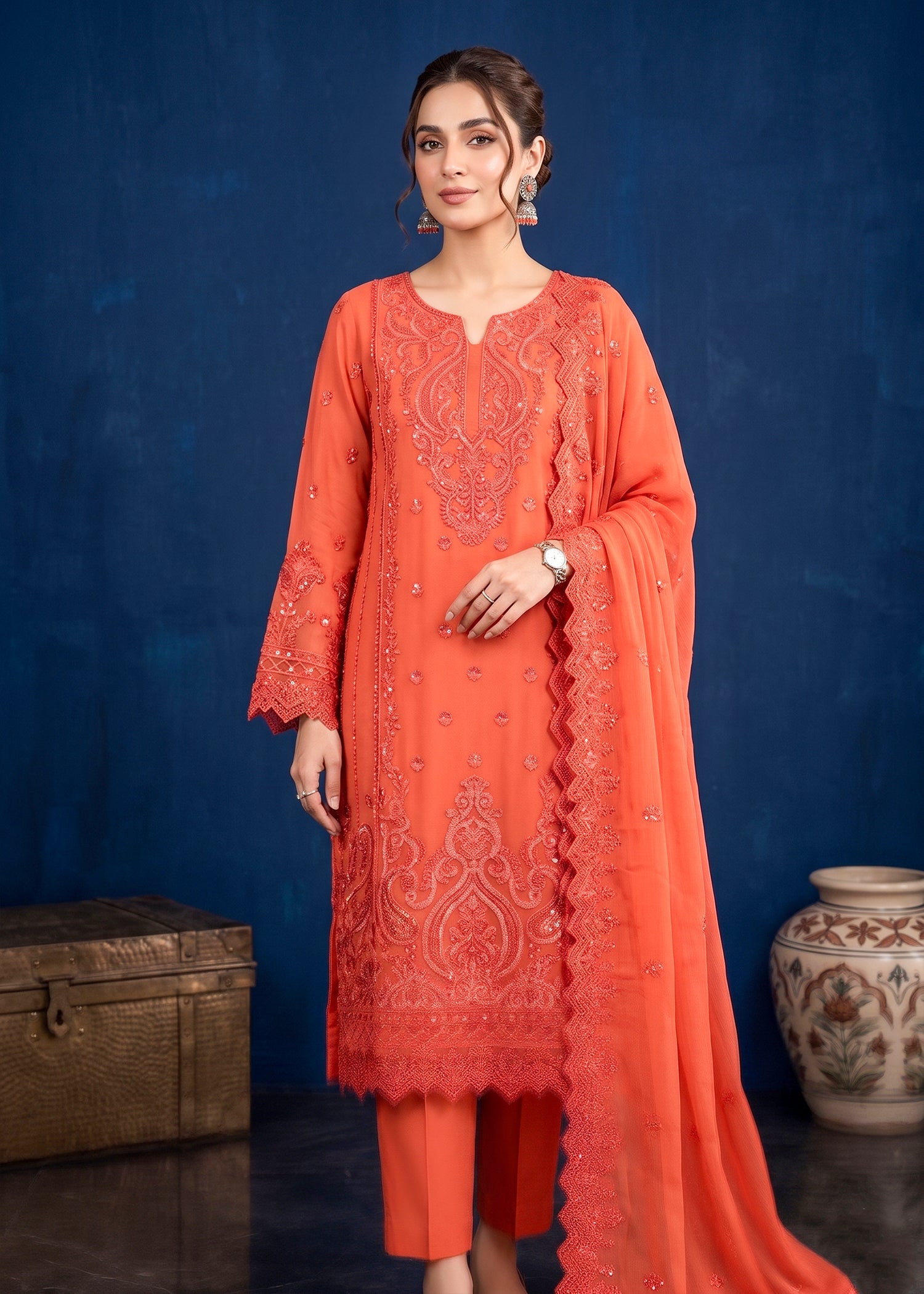 chiffon Kurta Set in Bubblegum pink
