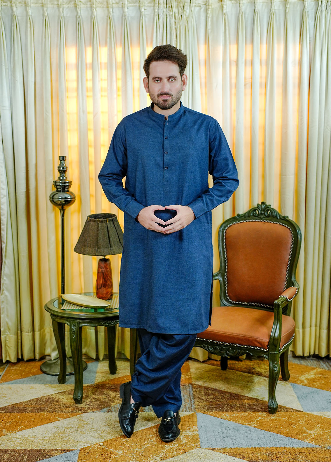acrylic wool Shalwar Kameez in Navy blue