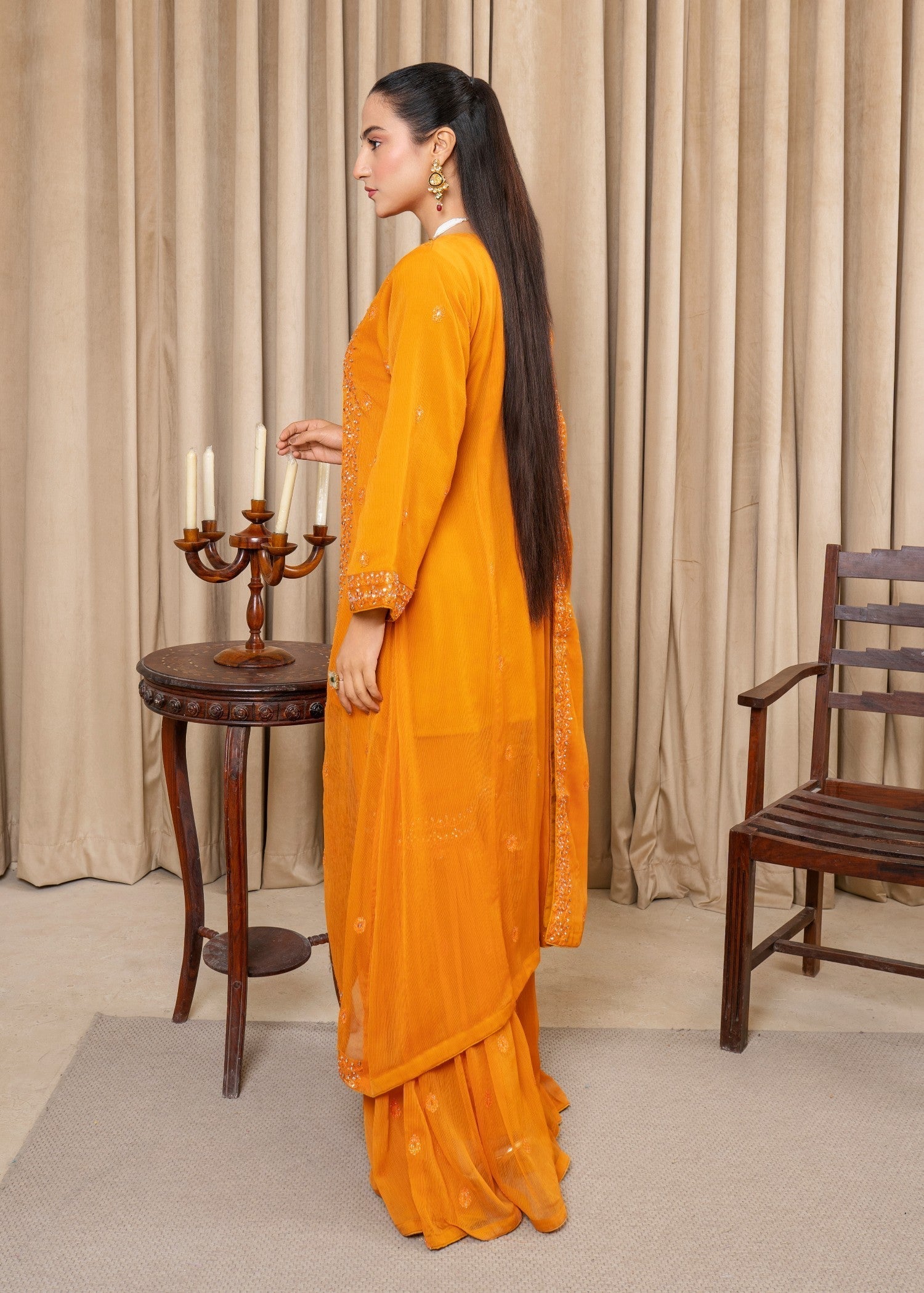 chiffon Gharara in Mustard
