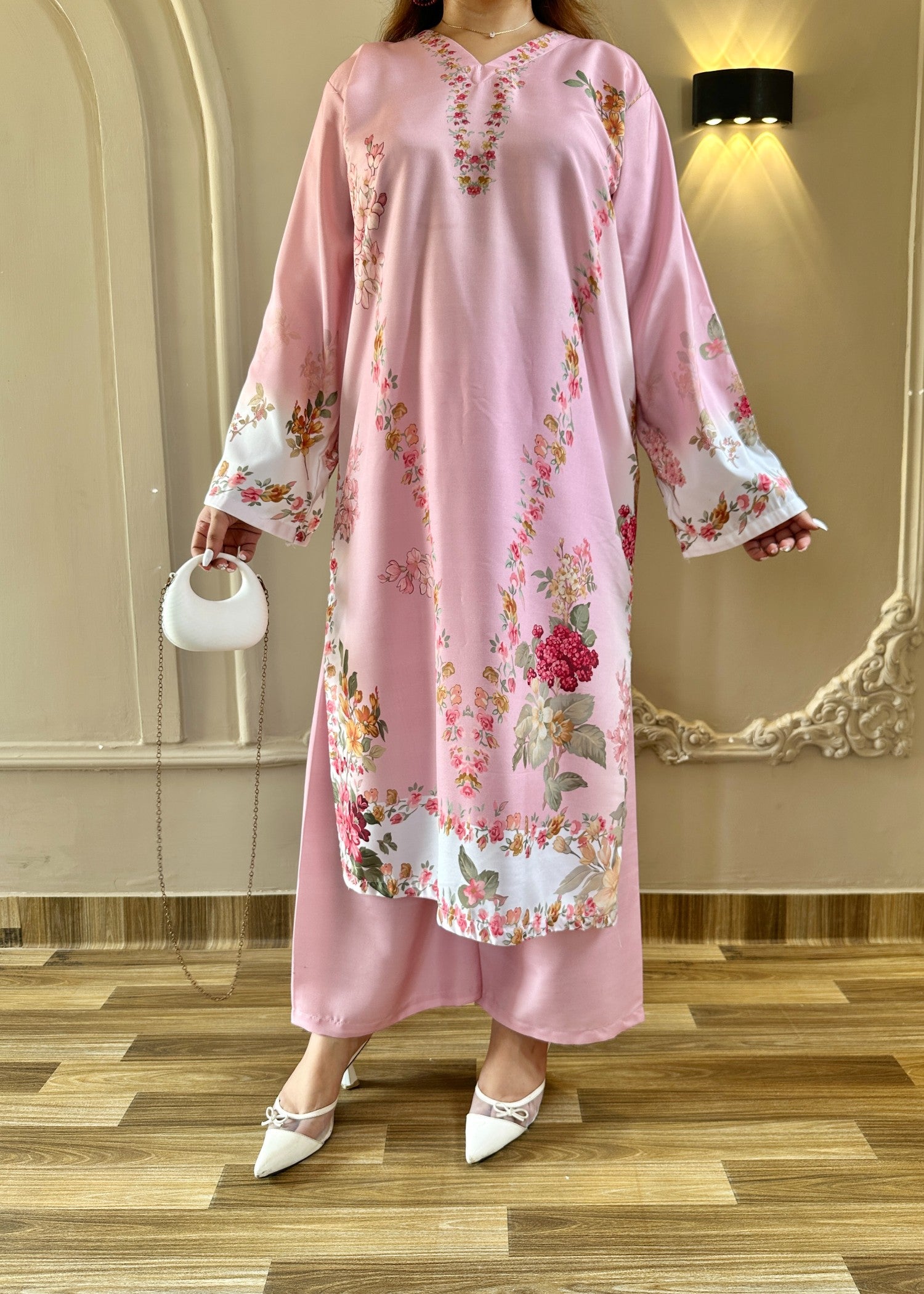poly lawn Kurta Set in Pastel pink