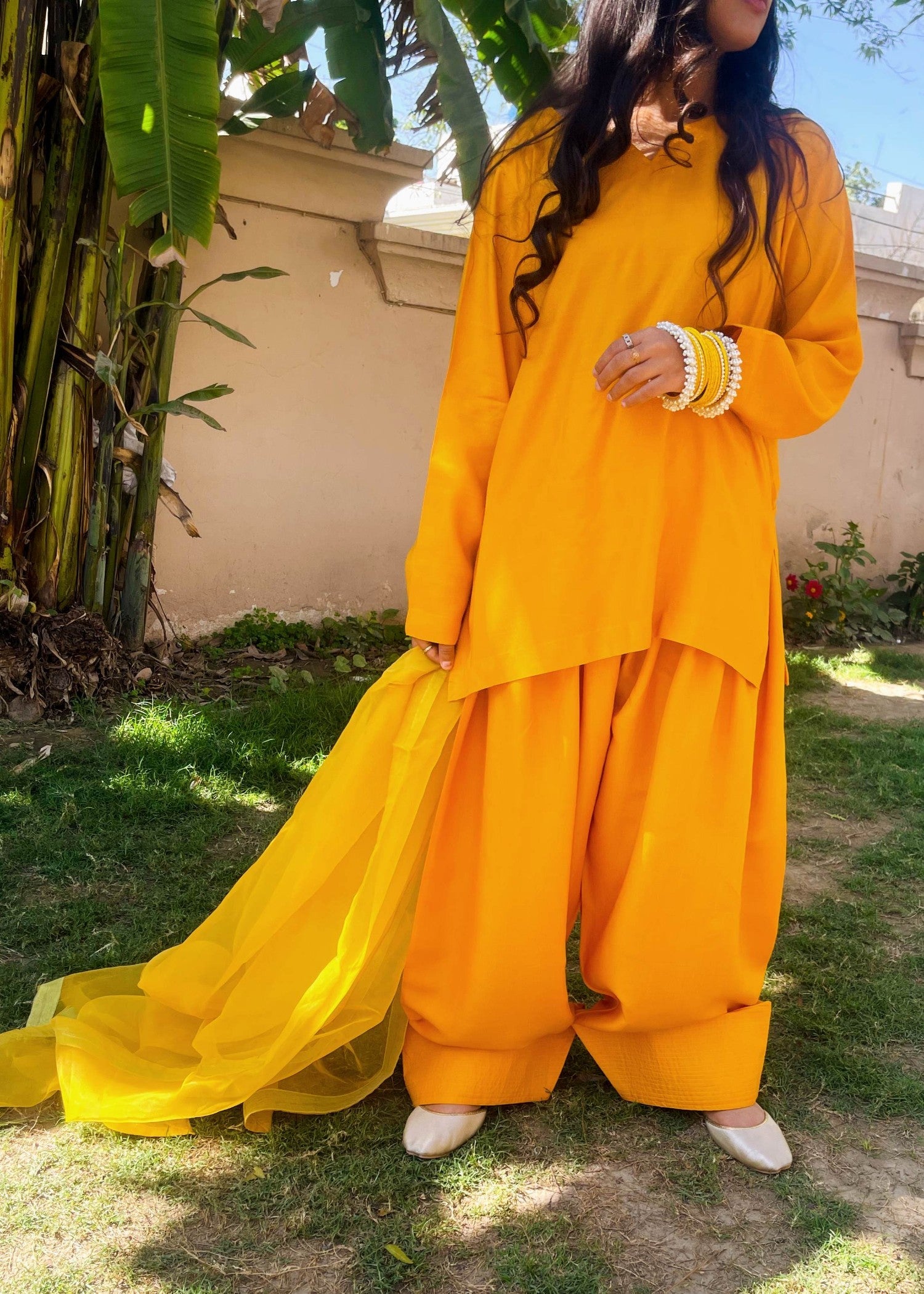 viscose raw silk Kurta Set in Mustard