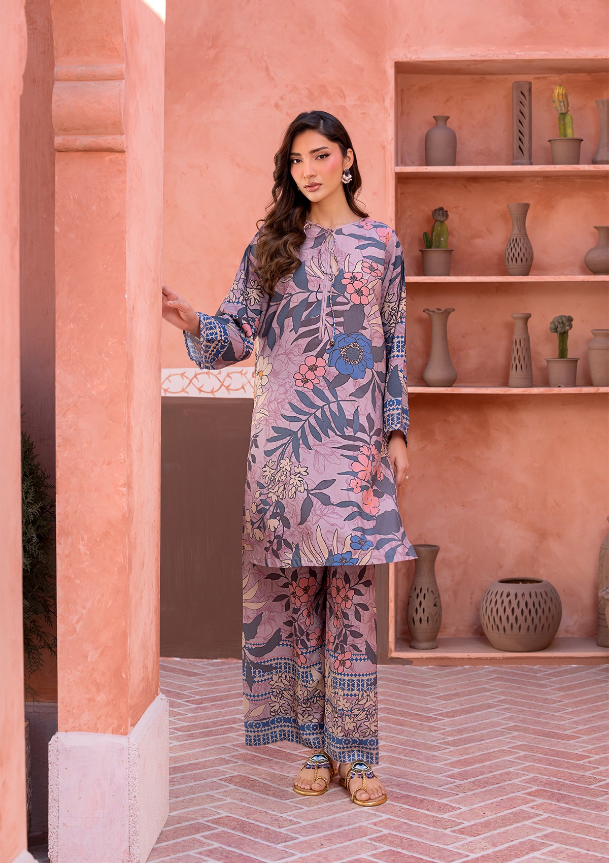 lawn Co Ord Sets in Purple taupe