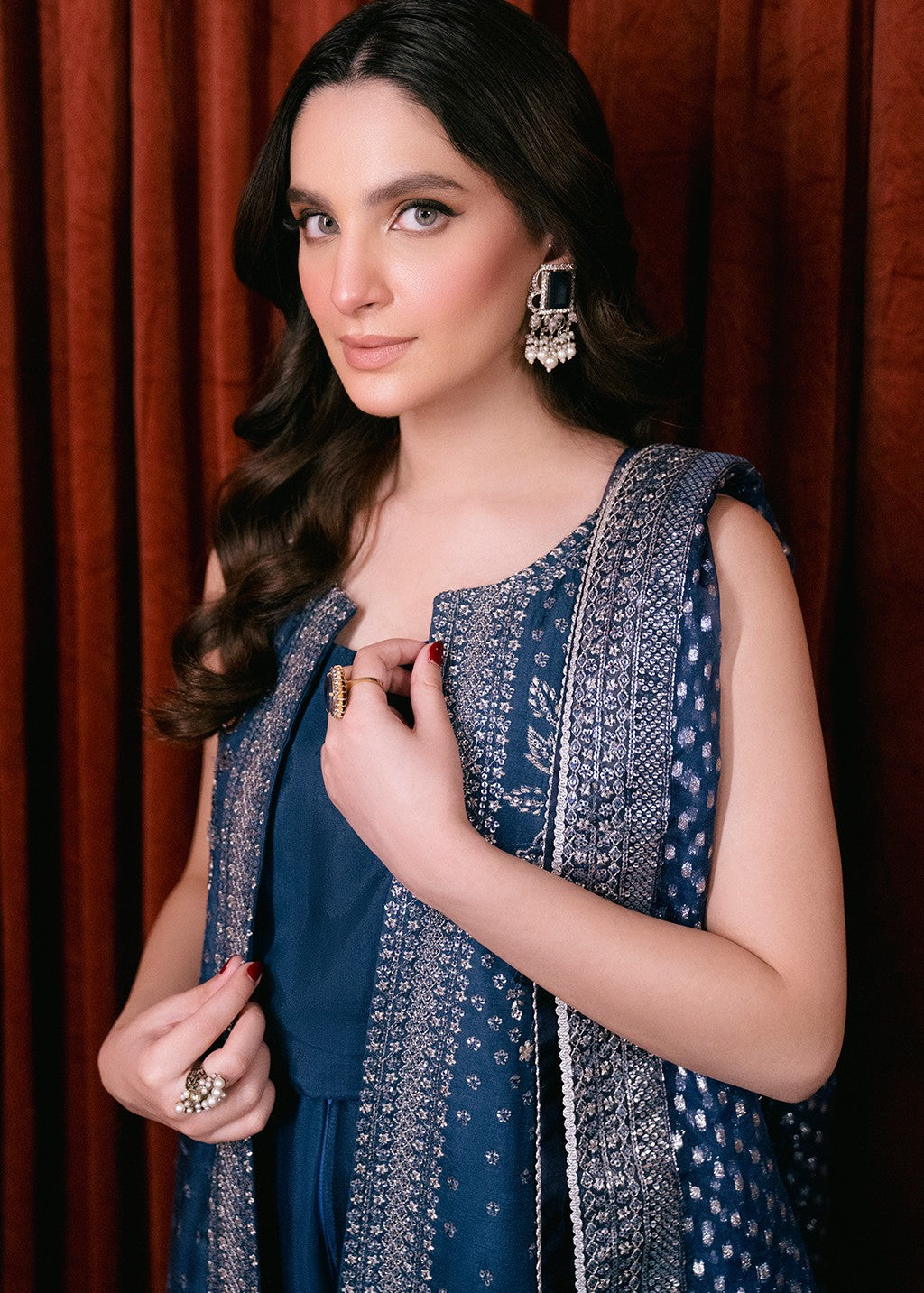 raw silk Unstitched in Royal blue
