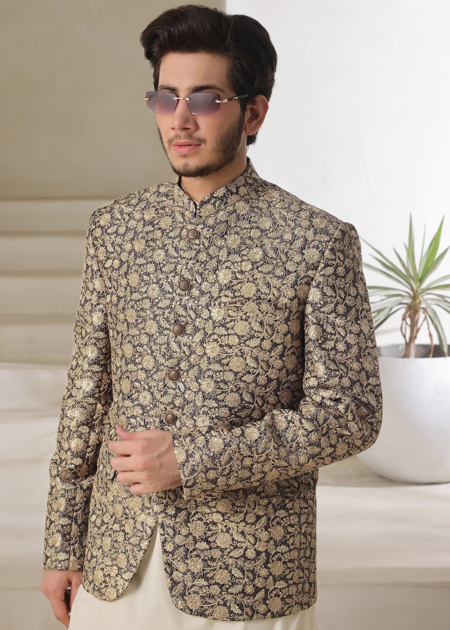 jamawar Prince Coat in Moonlight blue