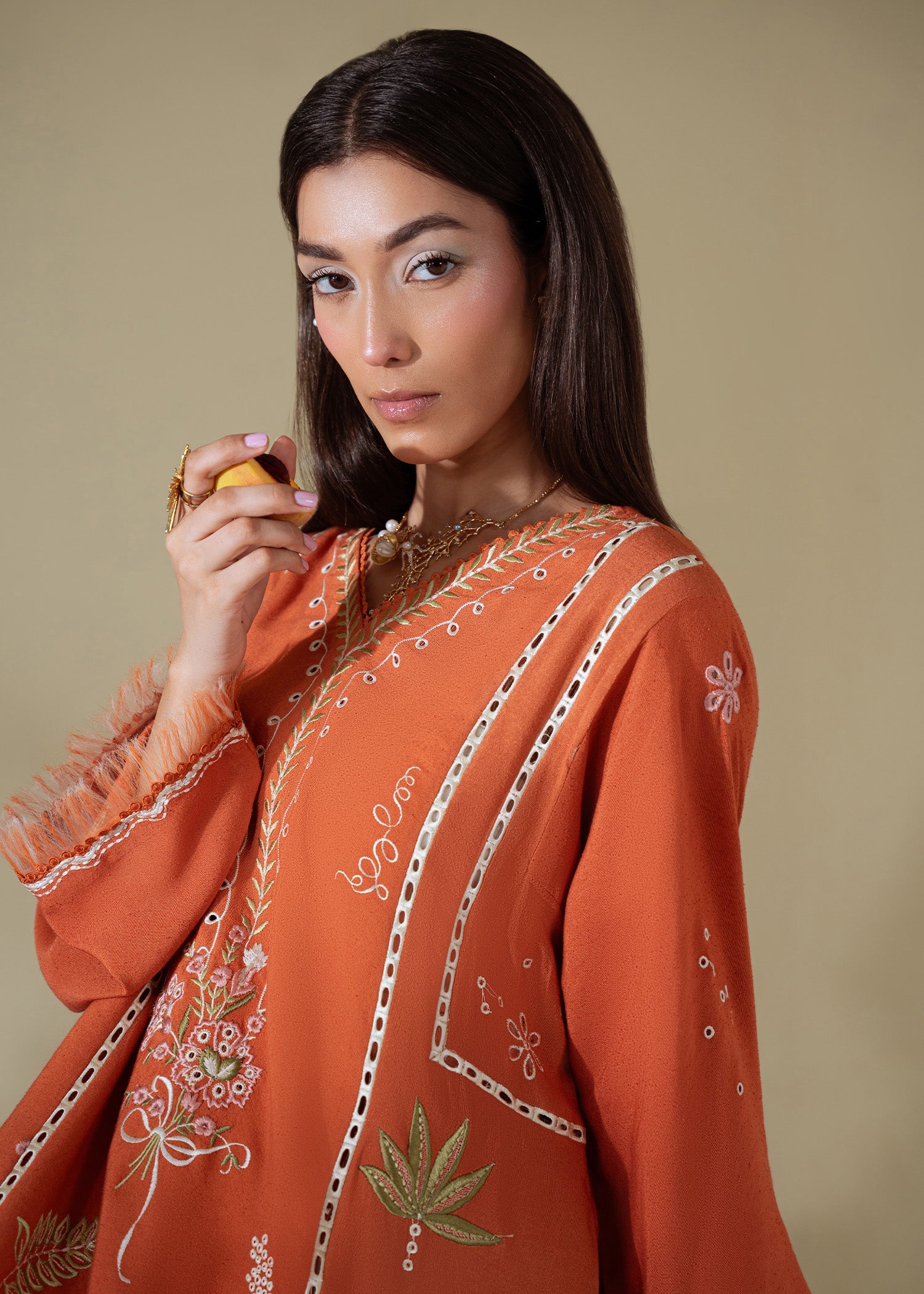 karandi Kurta Set in Burnt orange