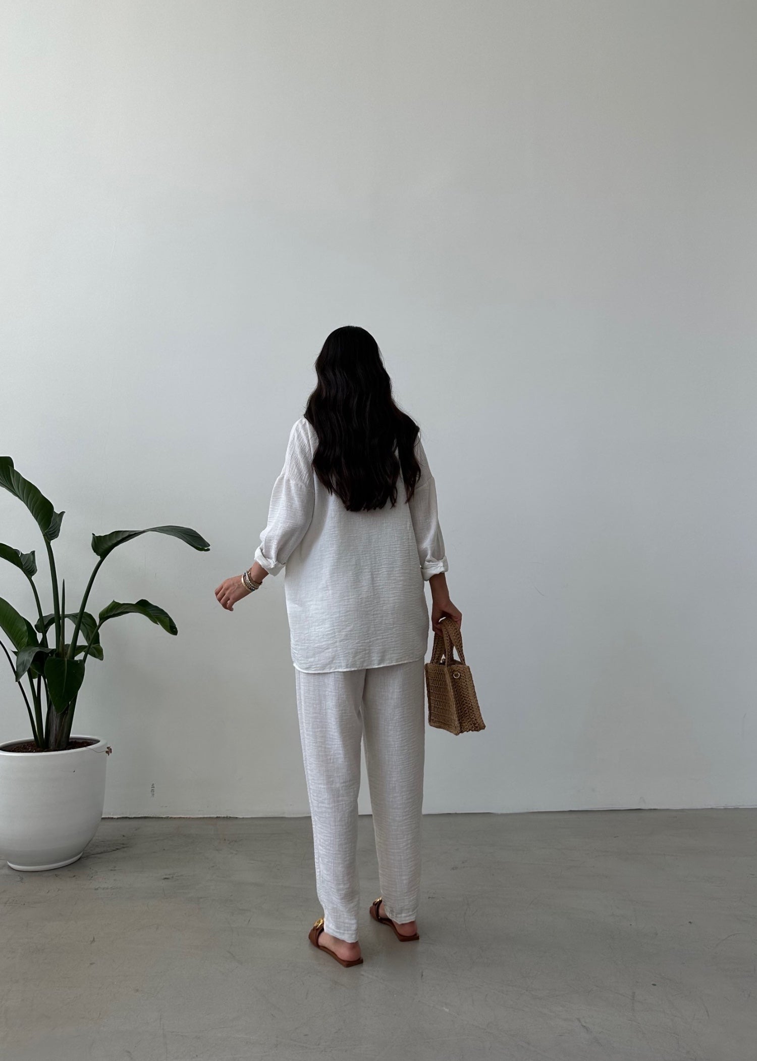 blended linen Co Ord Sets in Ghost white