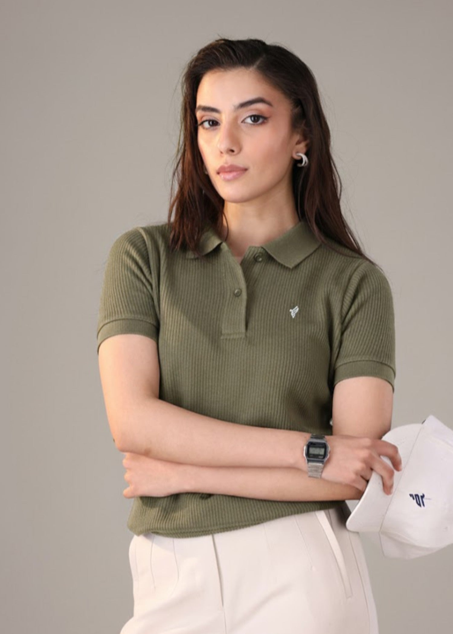 cotton Polo Shirt in Olive green