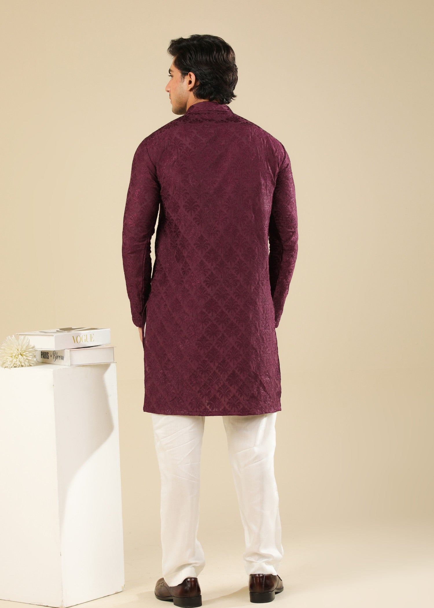 raw silk Kurta Set in Maroon, white