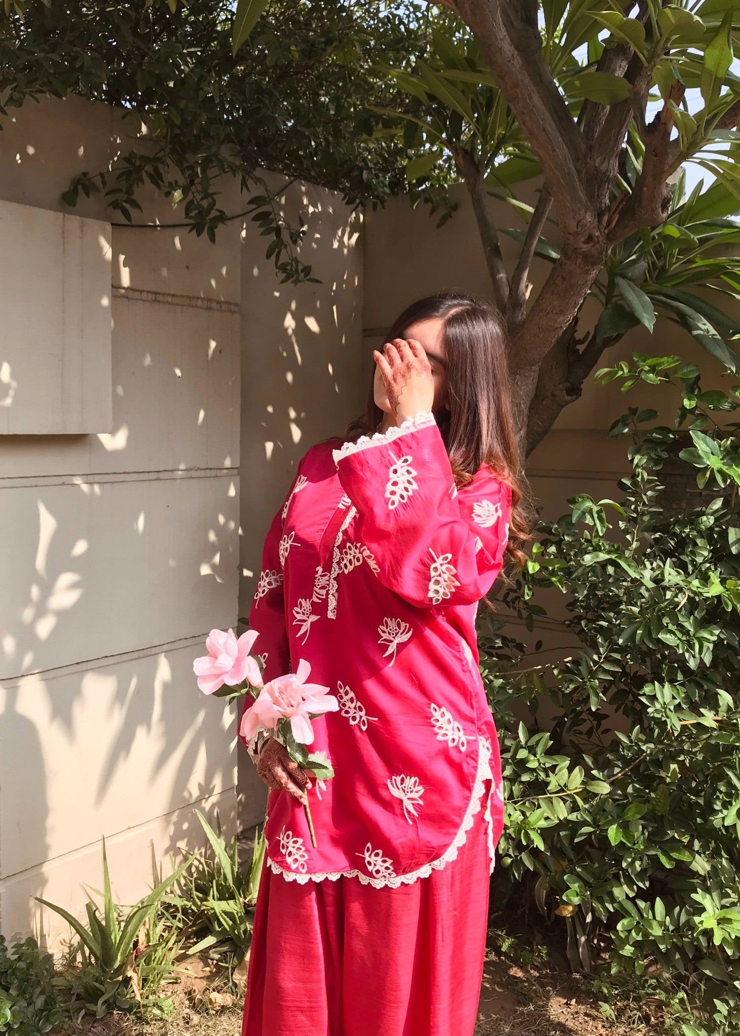 paper lawn Kurta Set in Hot pink